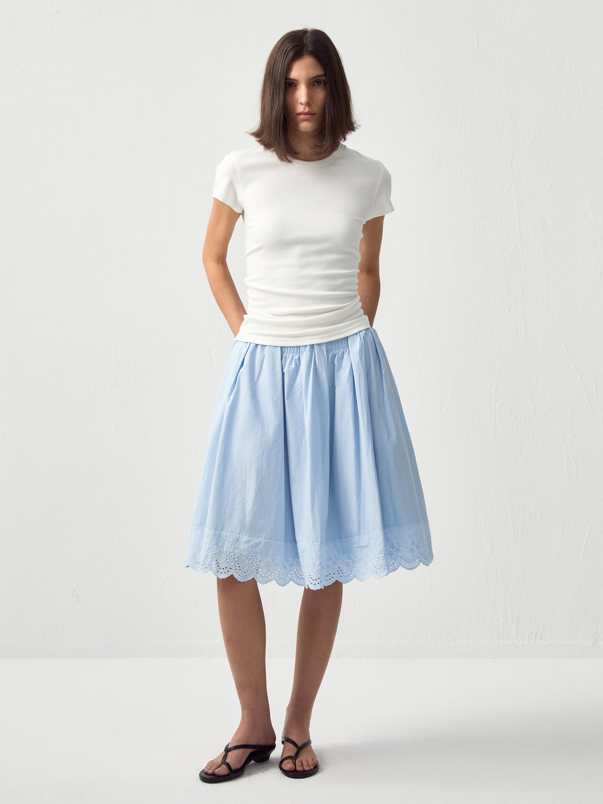 Embroidered A-Line Cotton Midi Skirt-2