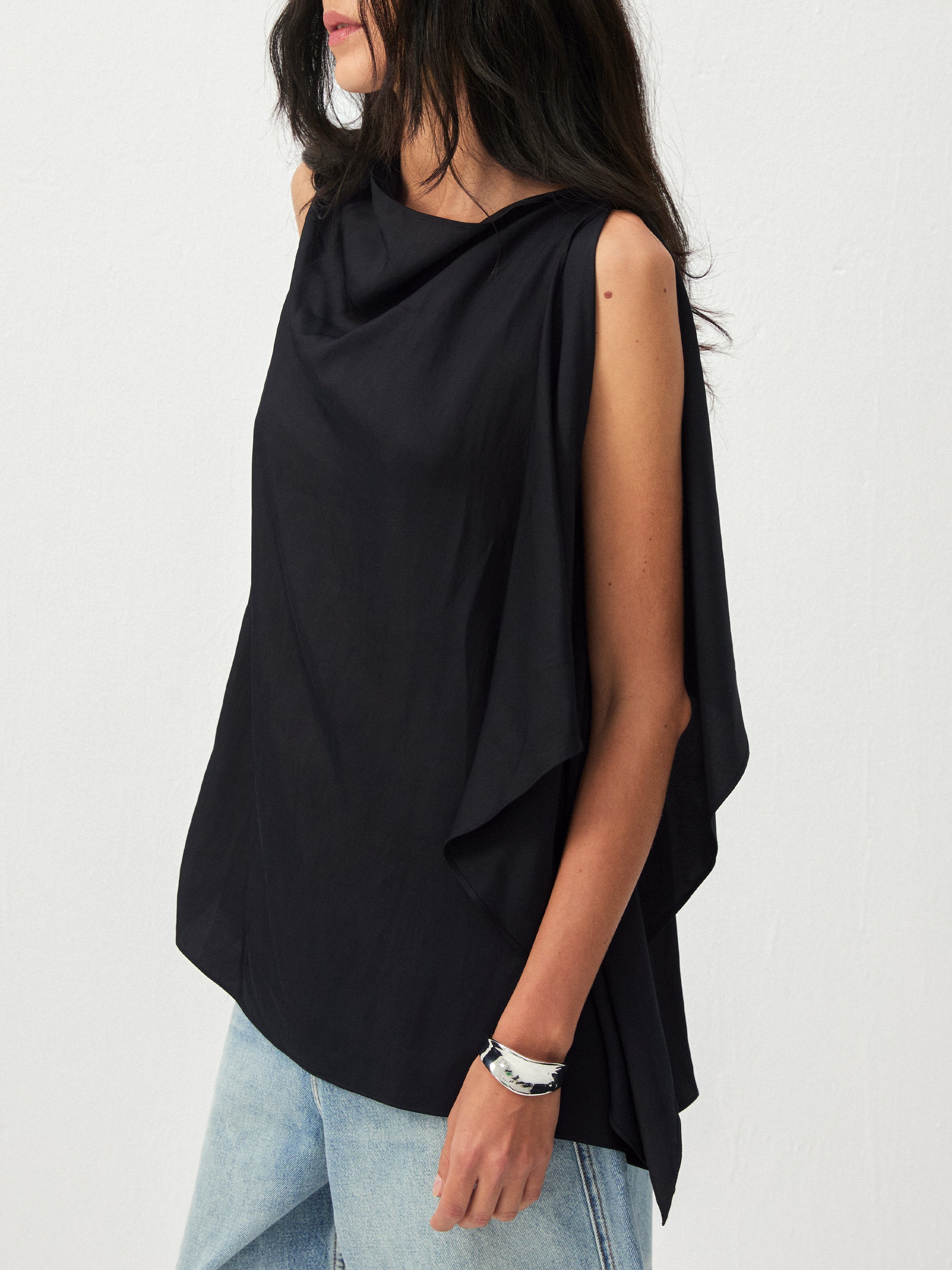 CUBIC Draped Cowl Neck Asymmetrical Sleeveless Top-2