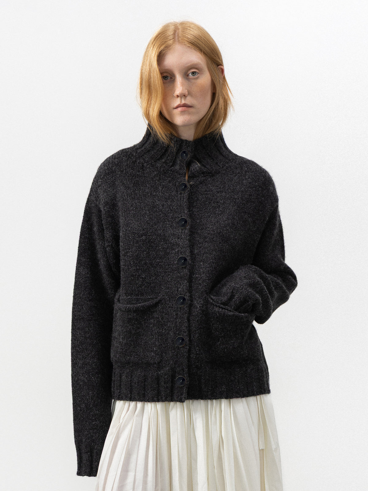 CUBIC High-Neck Chunky Knit Cardigan-2