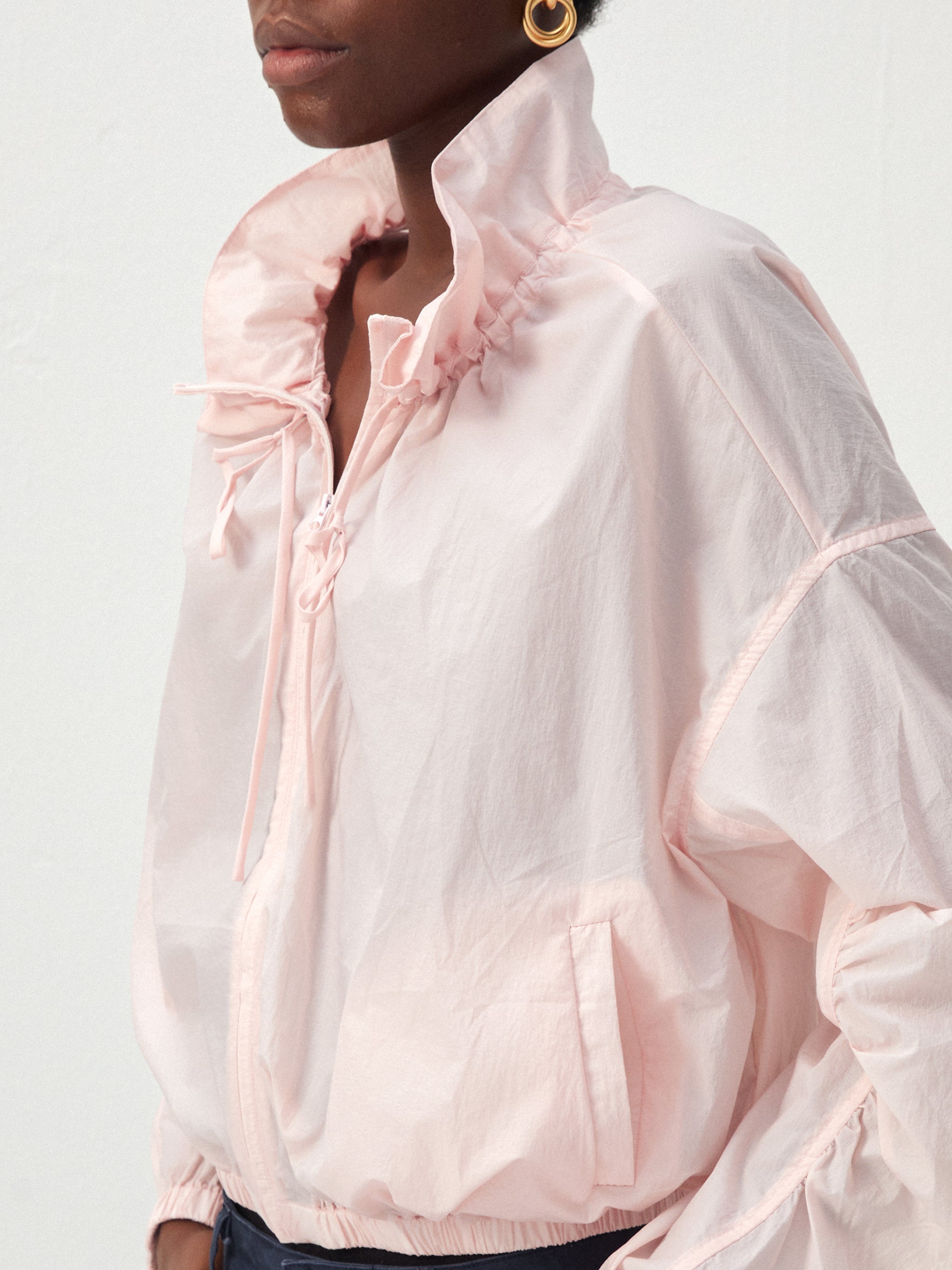 CUBIC Nylon Drawstring Collar Sheer Windbreaker Jacket-2