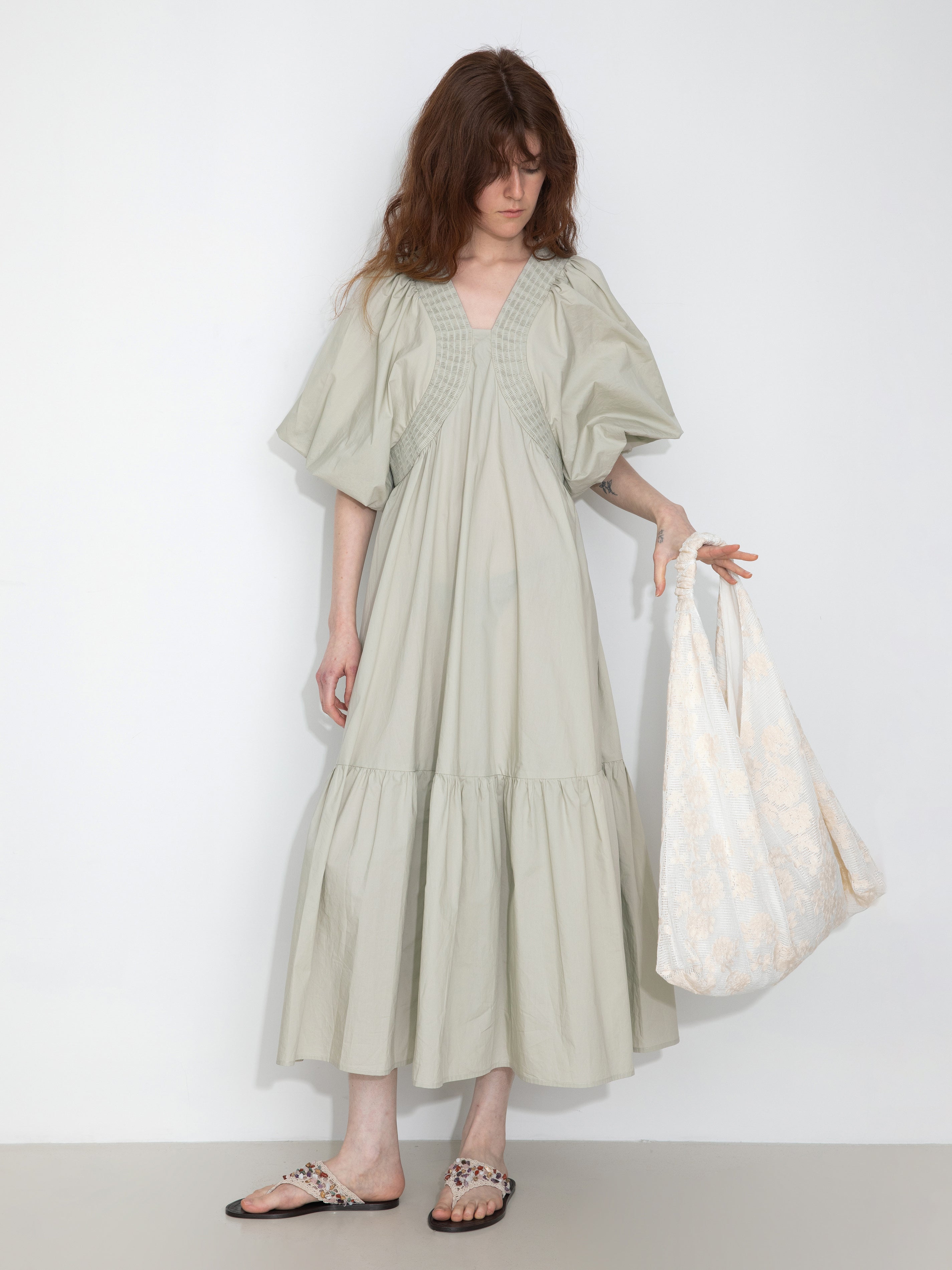 100% Cotton Puff Sleeve Loose-Fit Vacation Dress