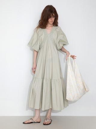 100% Cotton Puff Sleeve Loose-Fit Vacation Dress