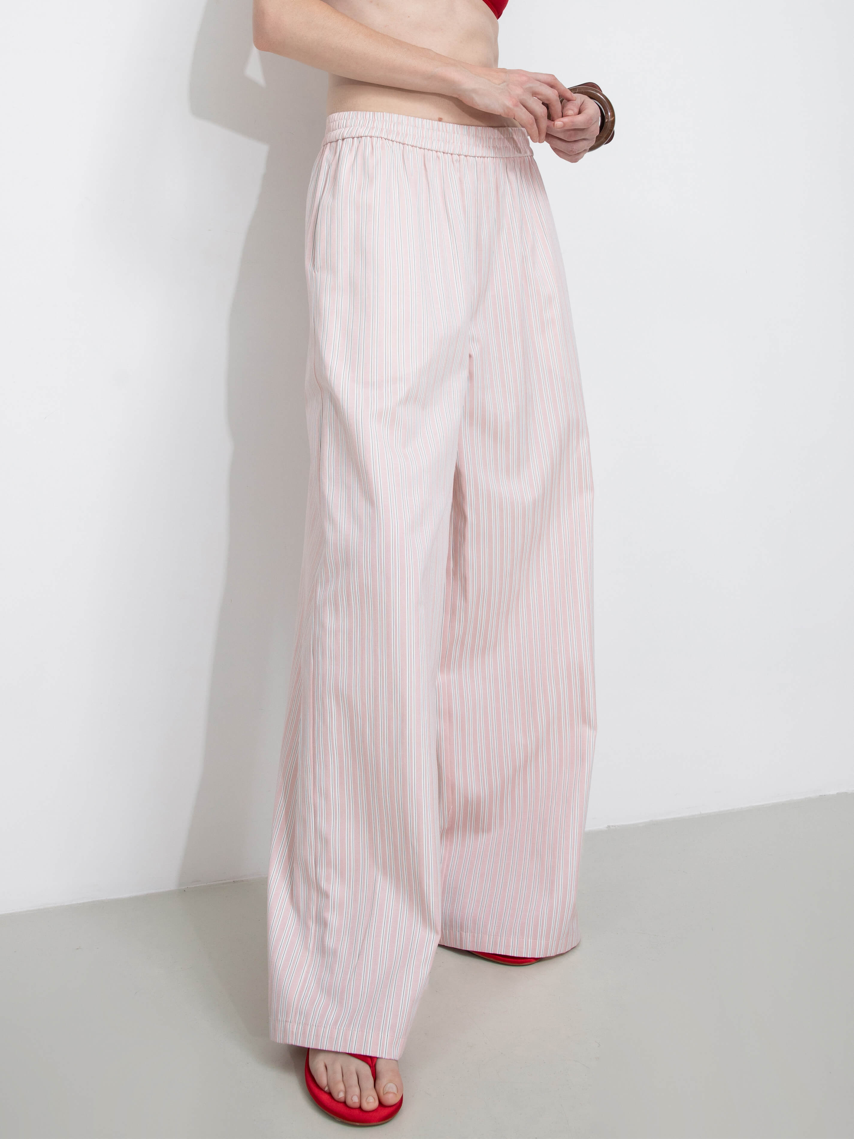 Pleated Striped Wide-Leg Trousers-6