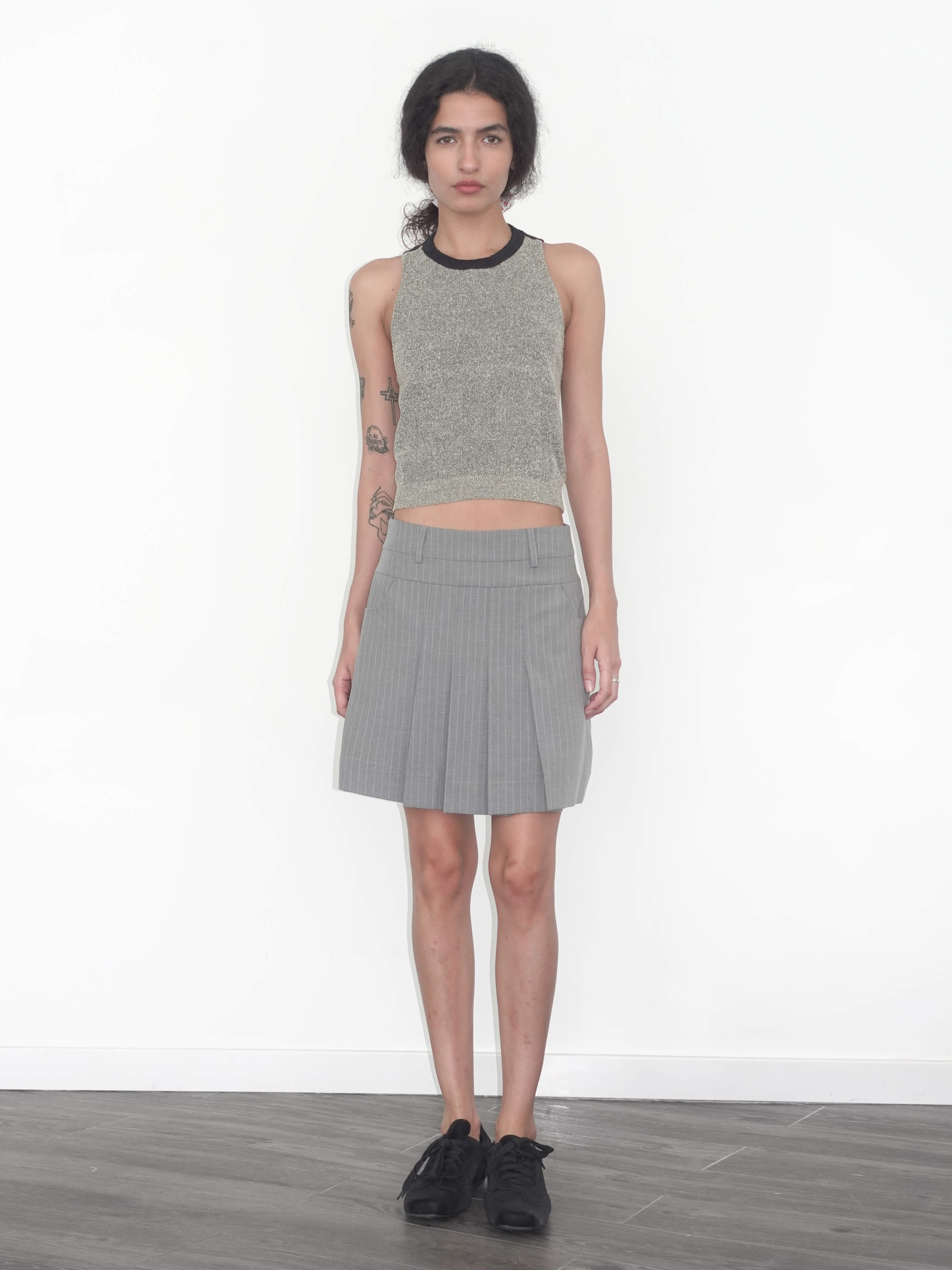 Pinstripe Pleated Mini Skirt-2