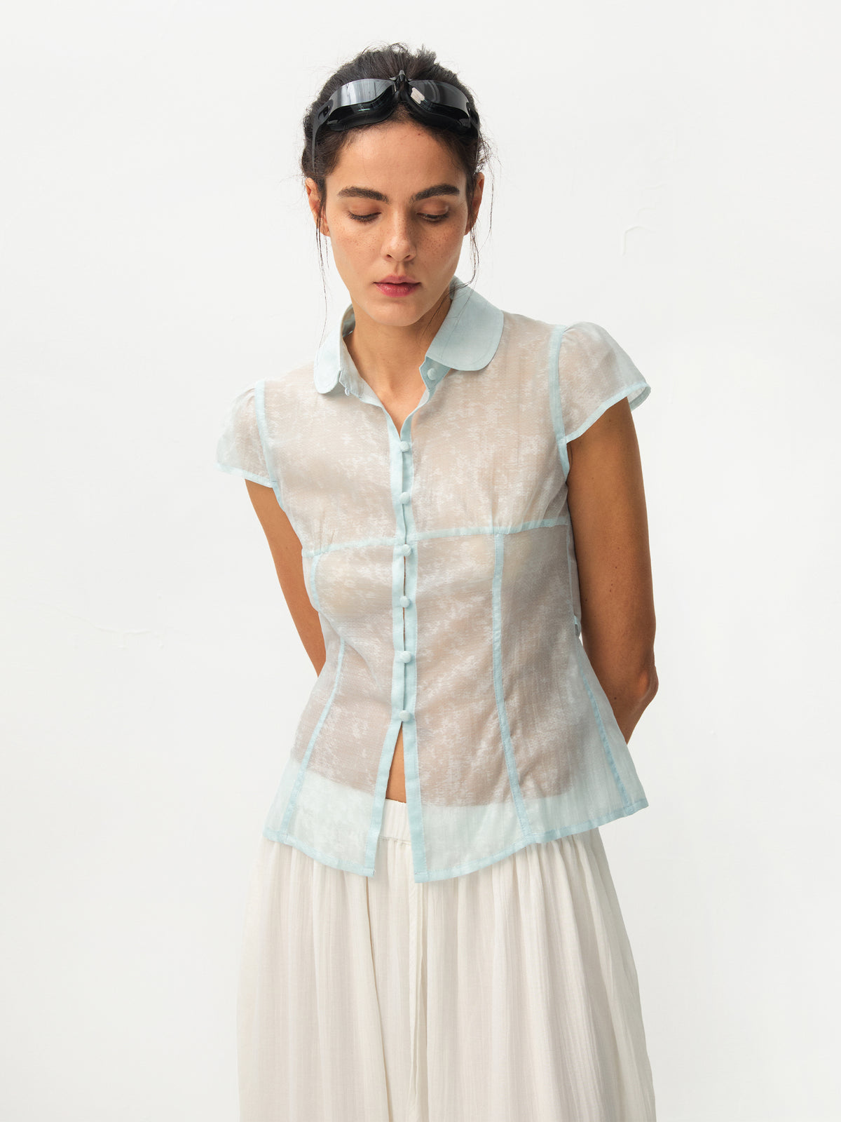 CUBIC Lyocell Semi-Sheer Fitted Blouse-2