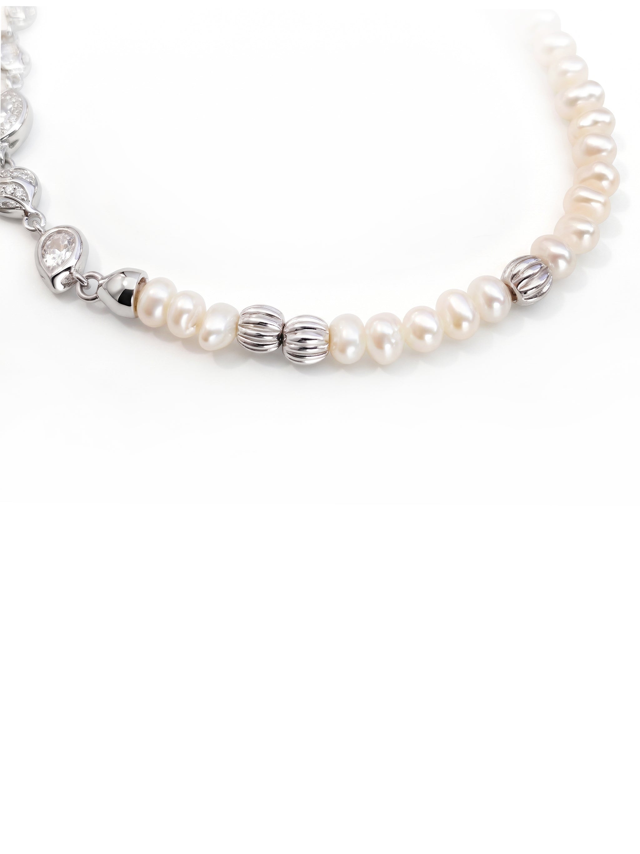 Asymmetric Pearl Zircon Silver Bracelet-2