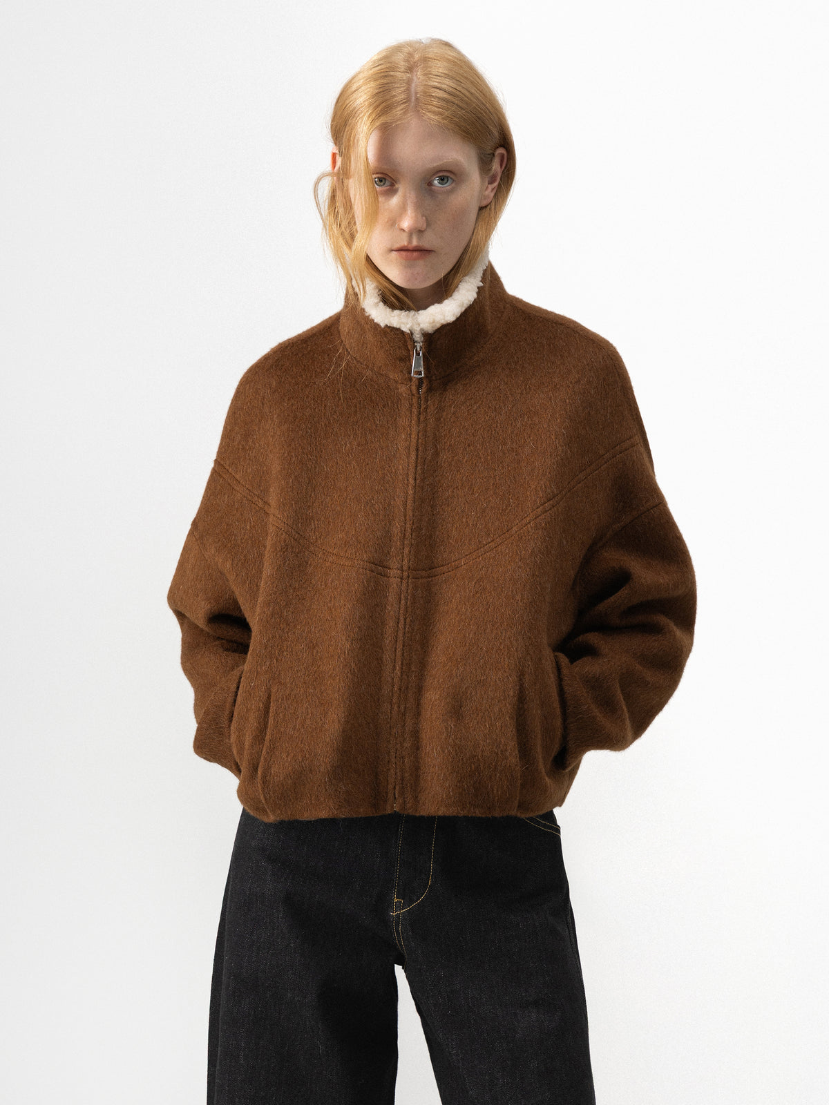 CUBIC Faux-Fur Collar Wool-Blend Zip-Up Jacket-2