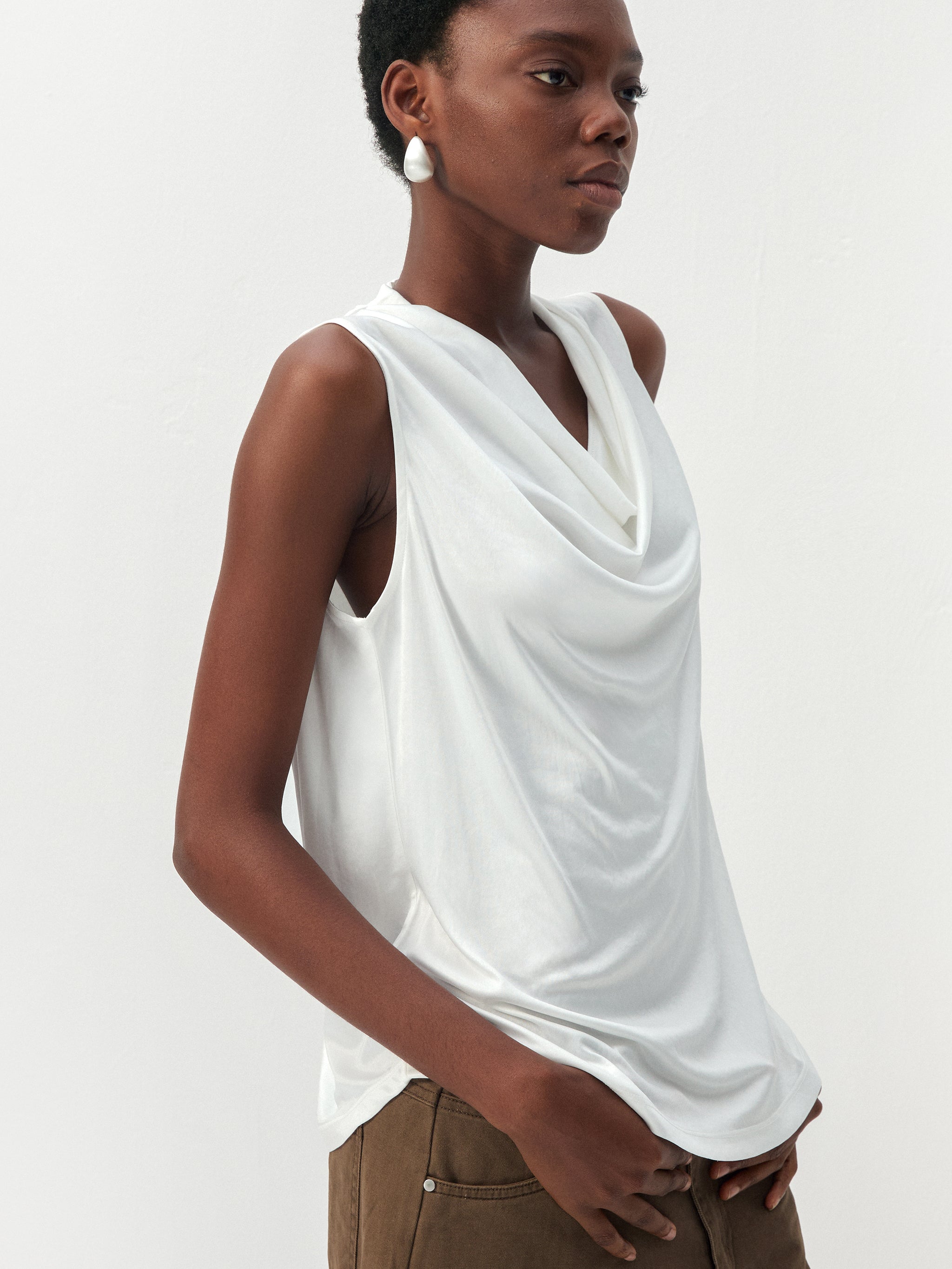 CUBIC Acetate Solid Cowl Neck Sleeveless Top-2