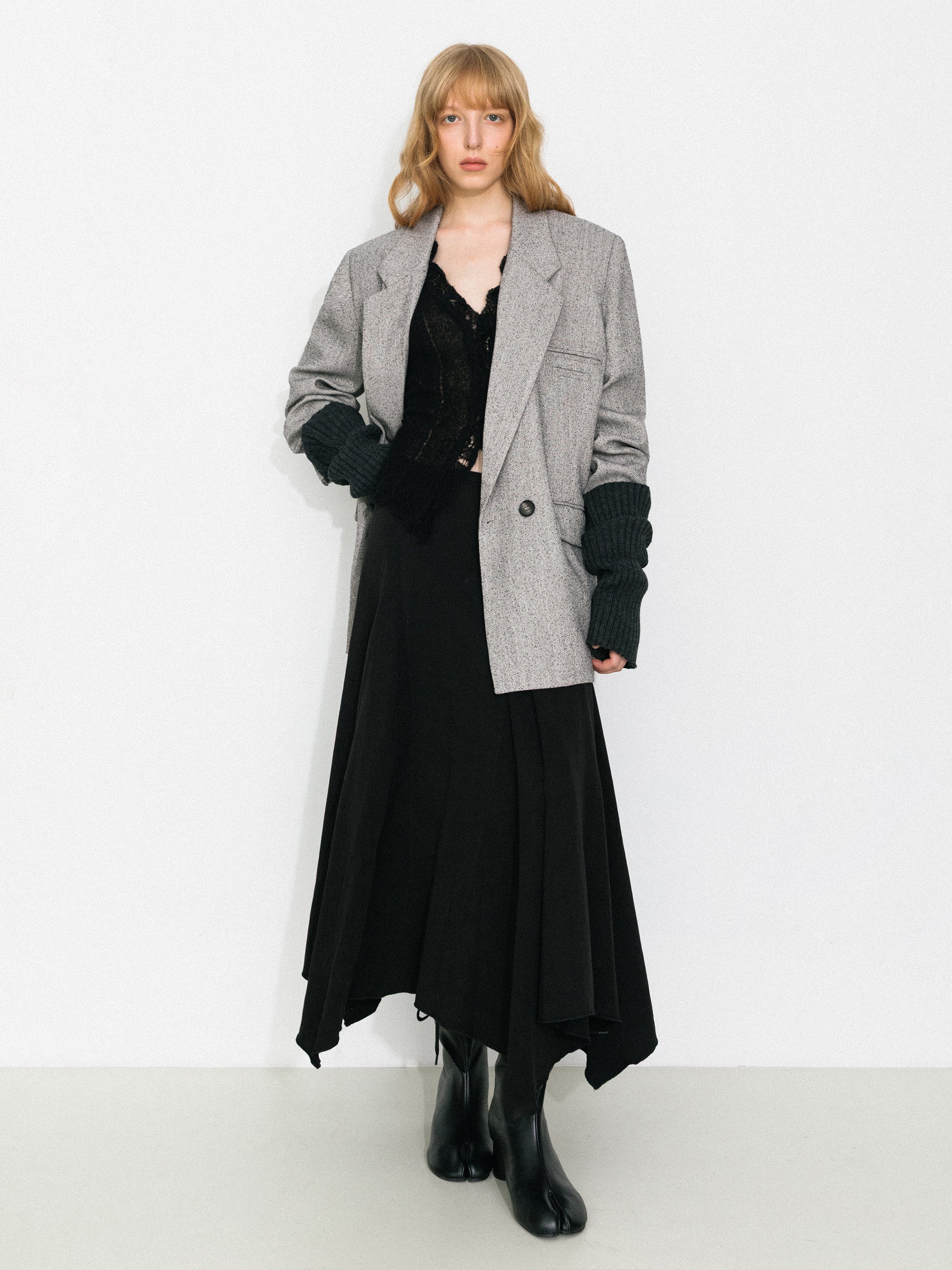 Textured Tweed Double-Breasted Boxy Blazer-2