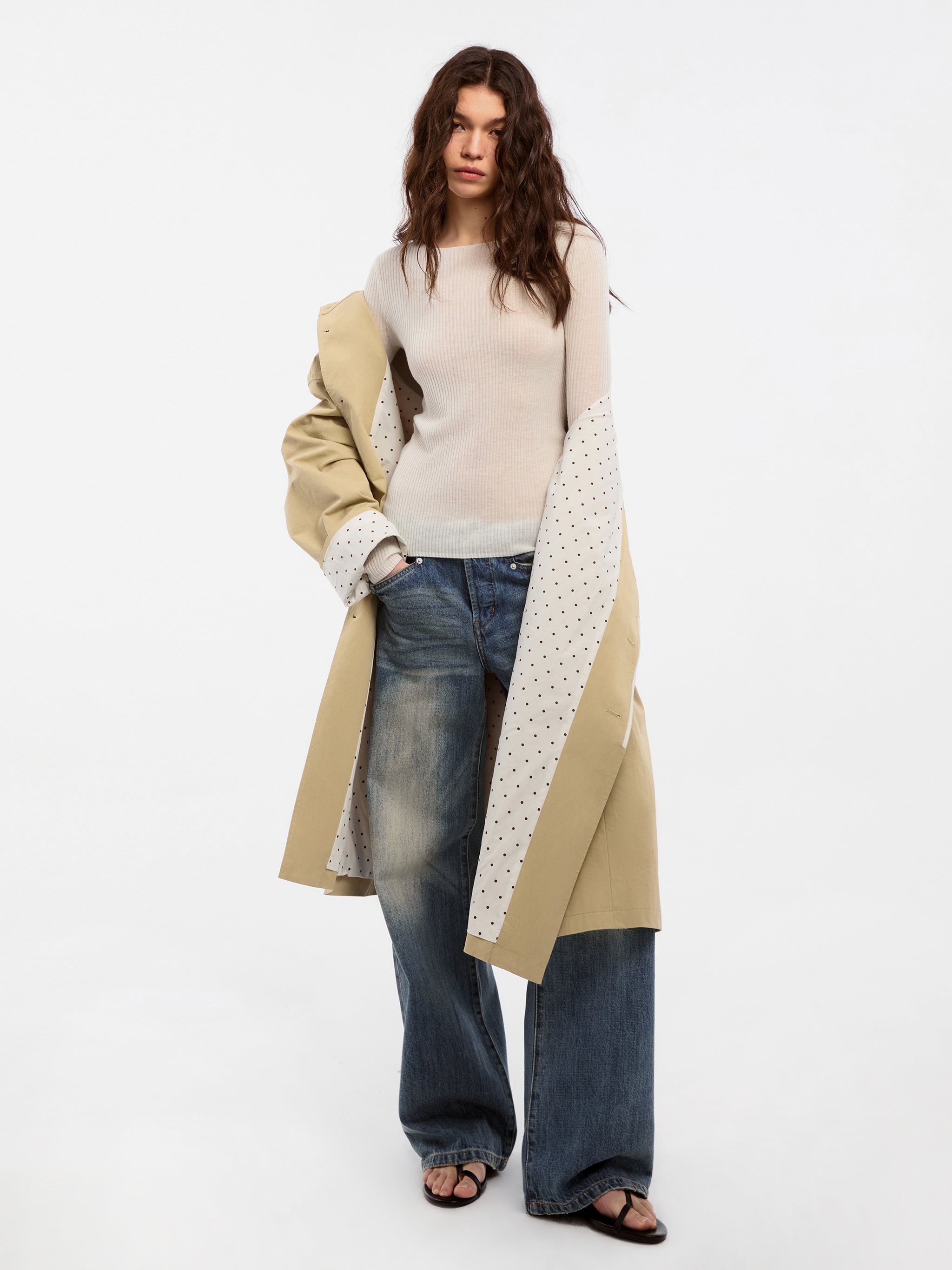 CUBIC Polka Dot Design Patchwork Trench Coat (Pre order: White)-2
