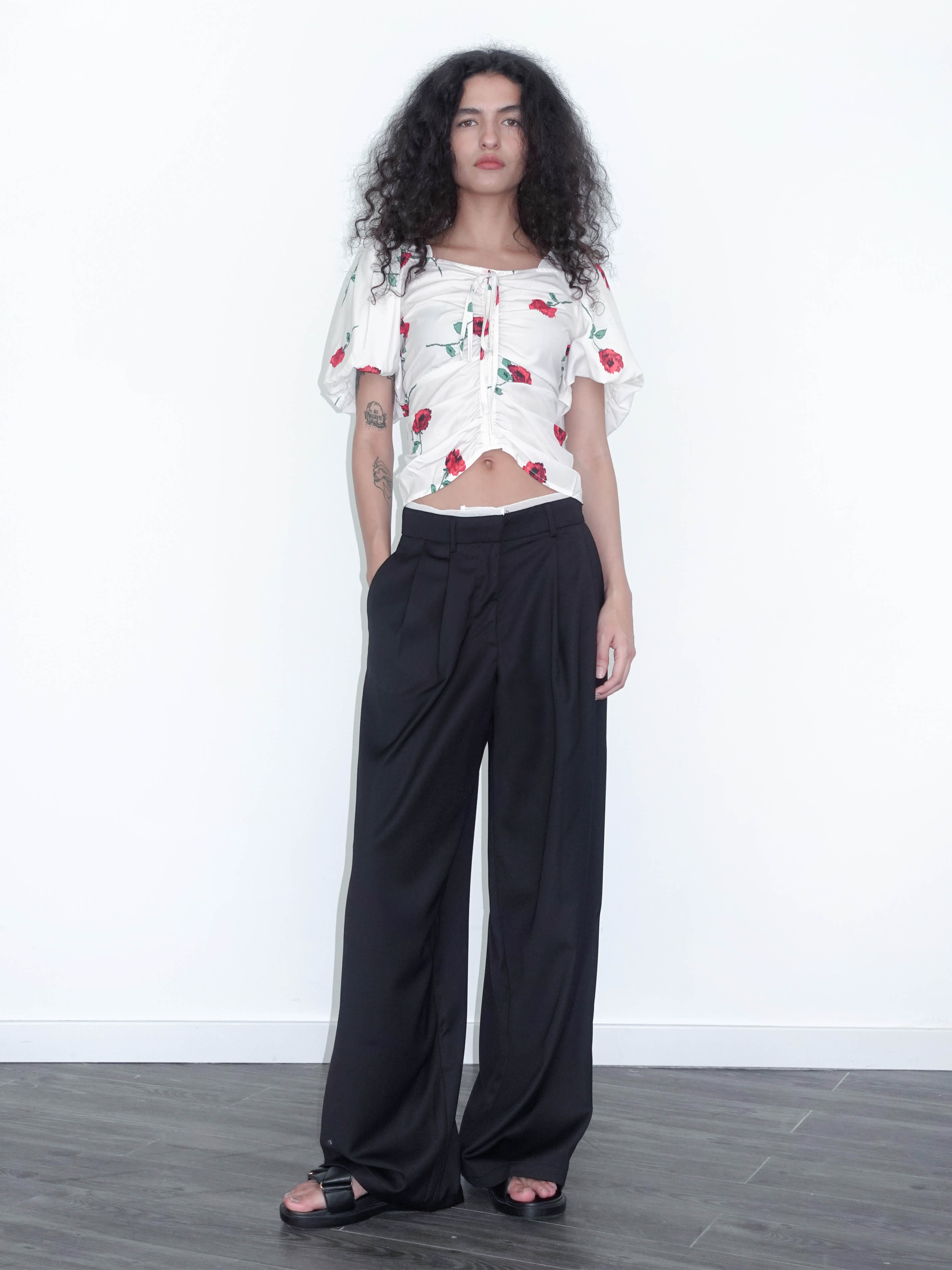Slim Wide Leg Straight Casual Trousers-2
