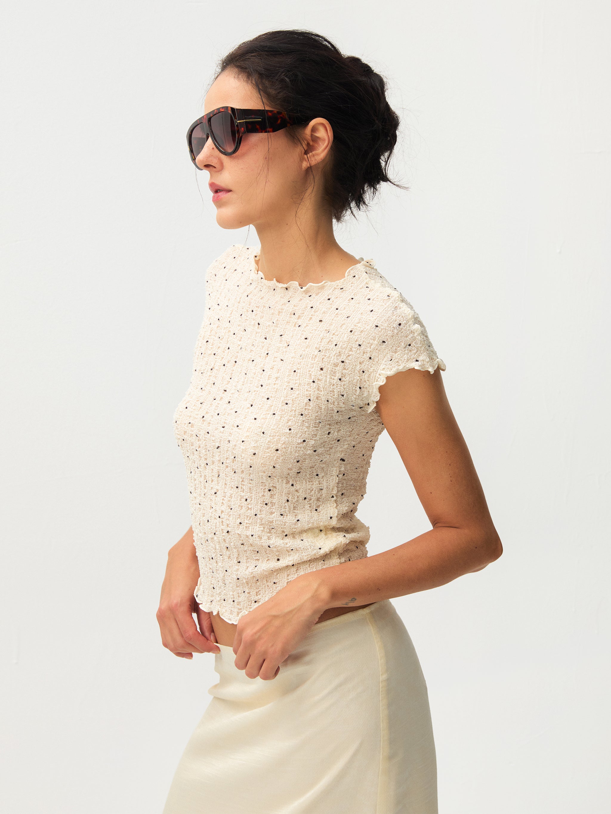 CUBIC Gingham Print Ruffle-Edge Top-2