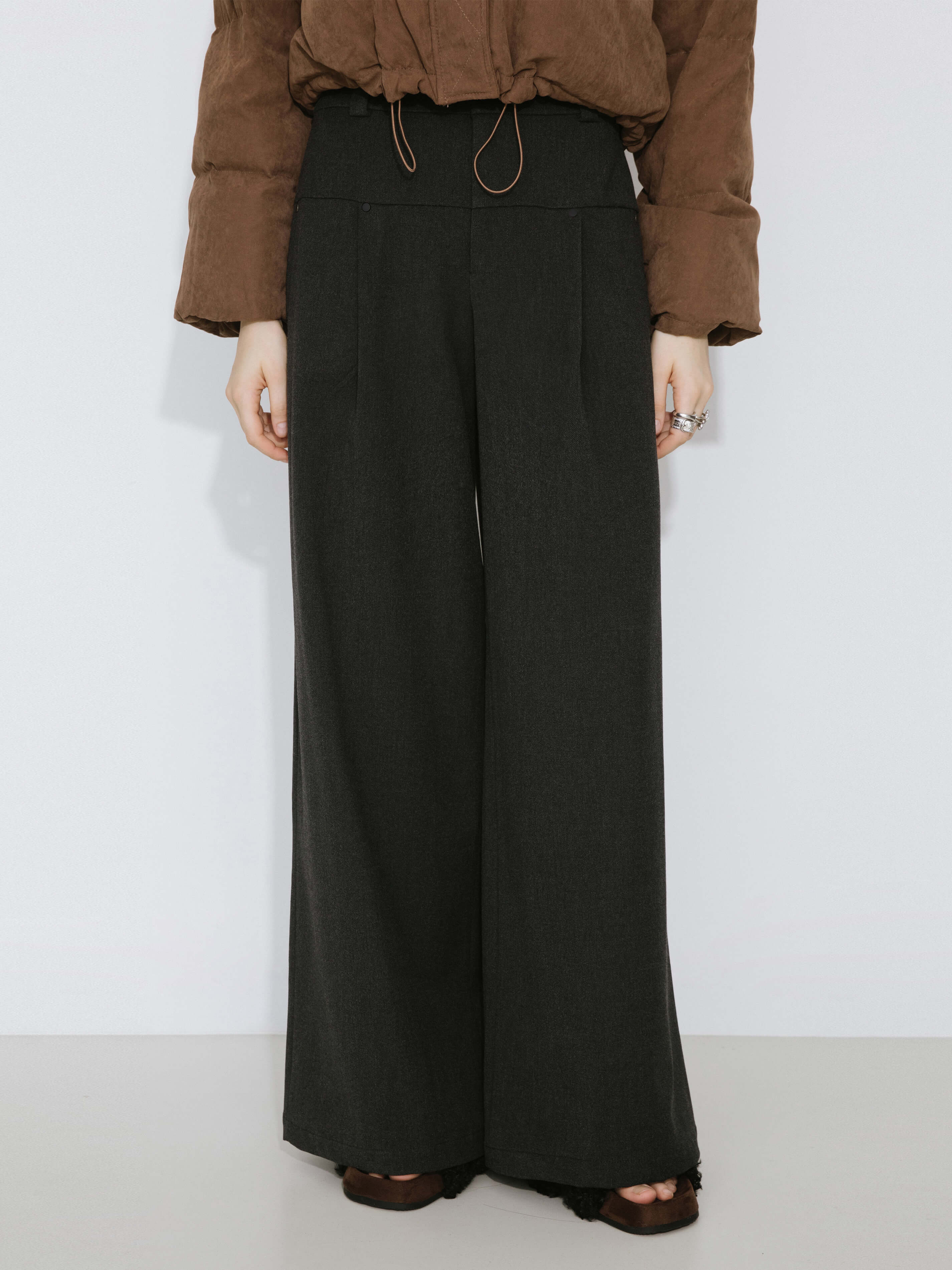 Black Slim Wide Leg Trousers-2