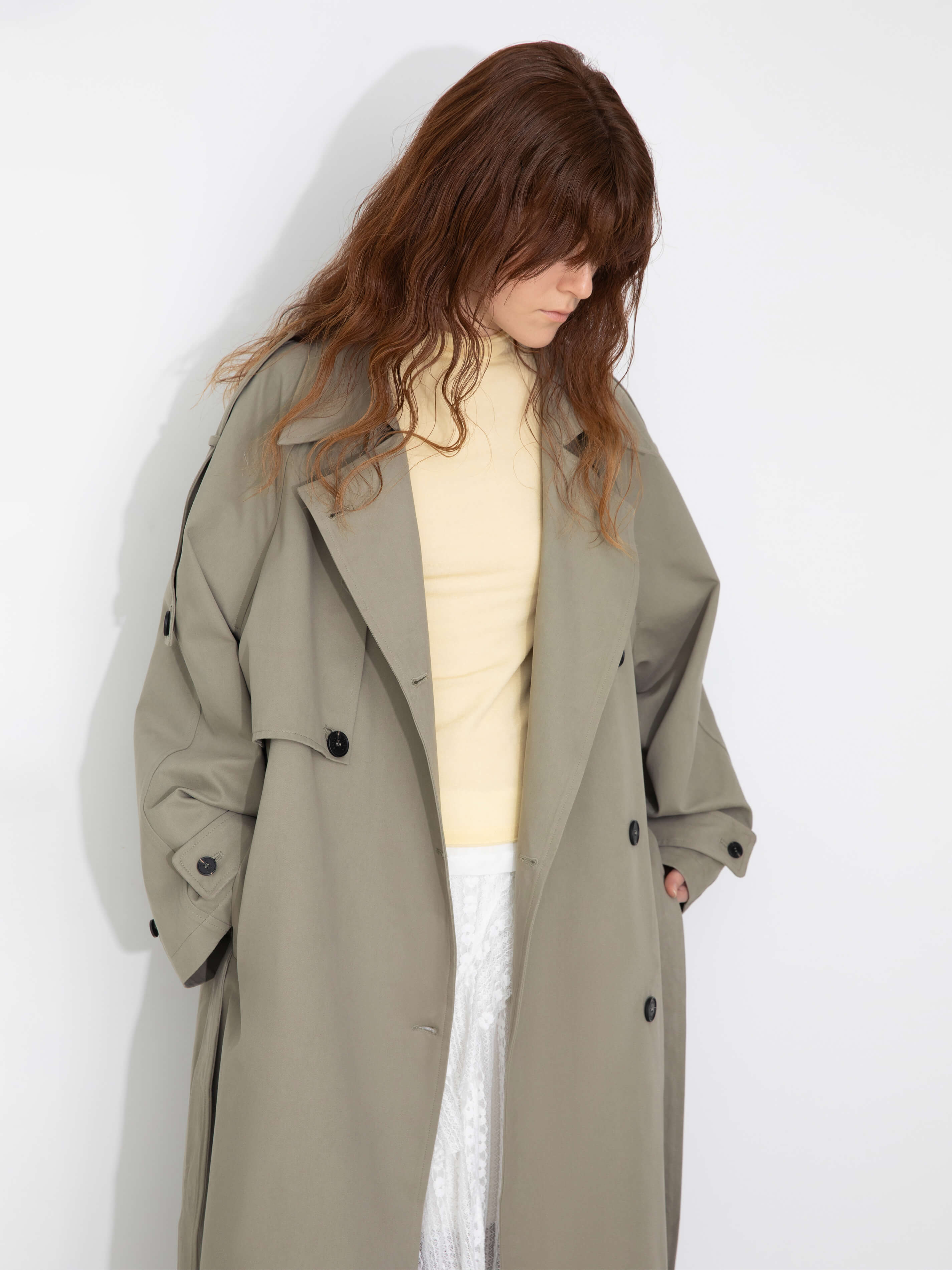 100% Cotton Oversized Mid-Length Raglan Sleeve Trench Coat-2