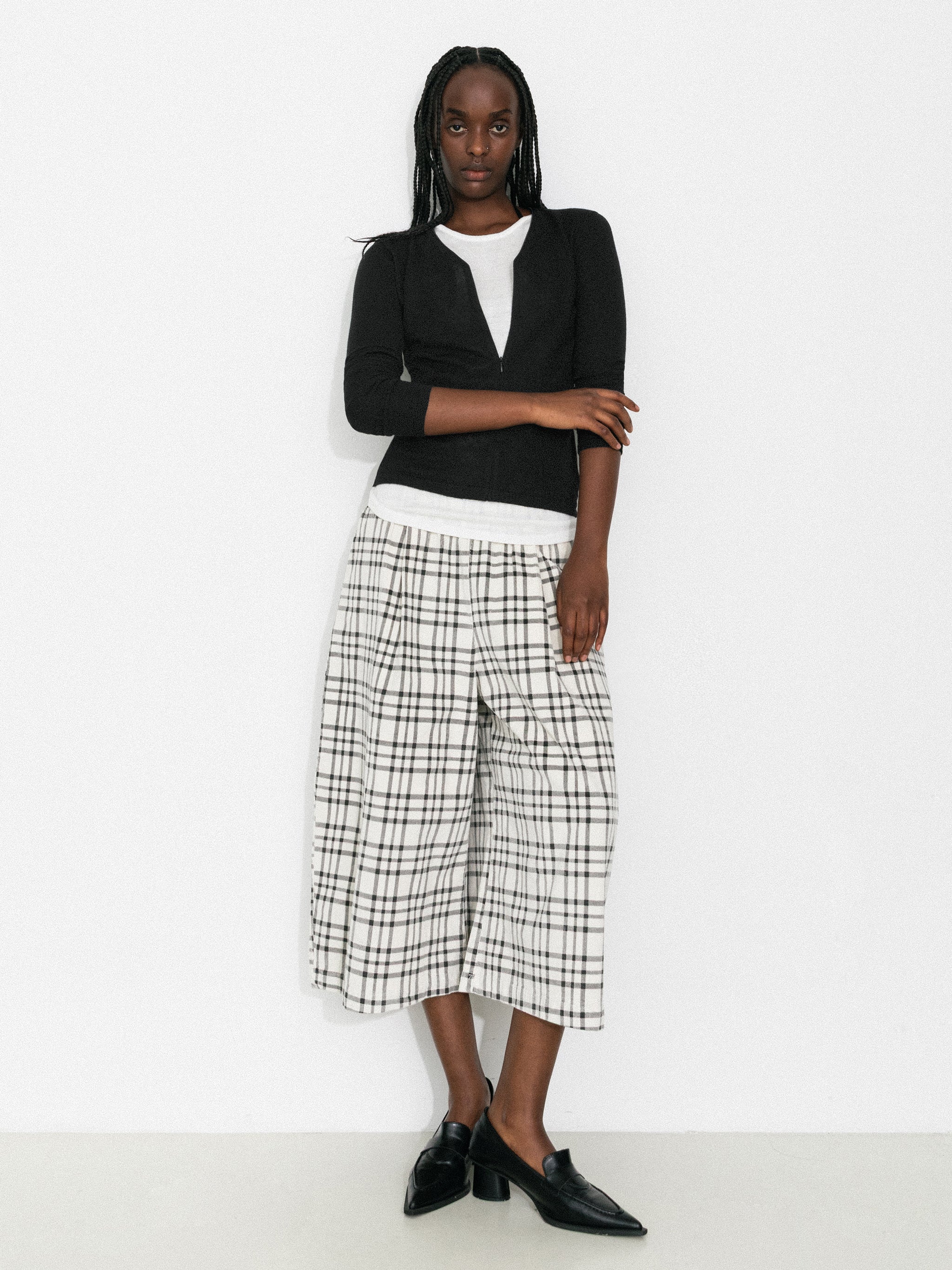 Vintage Plaid Curved Cropped Trousers-2