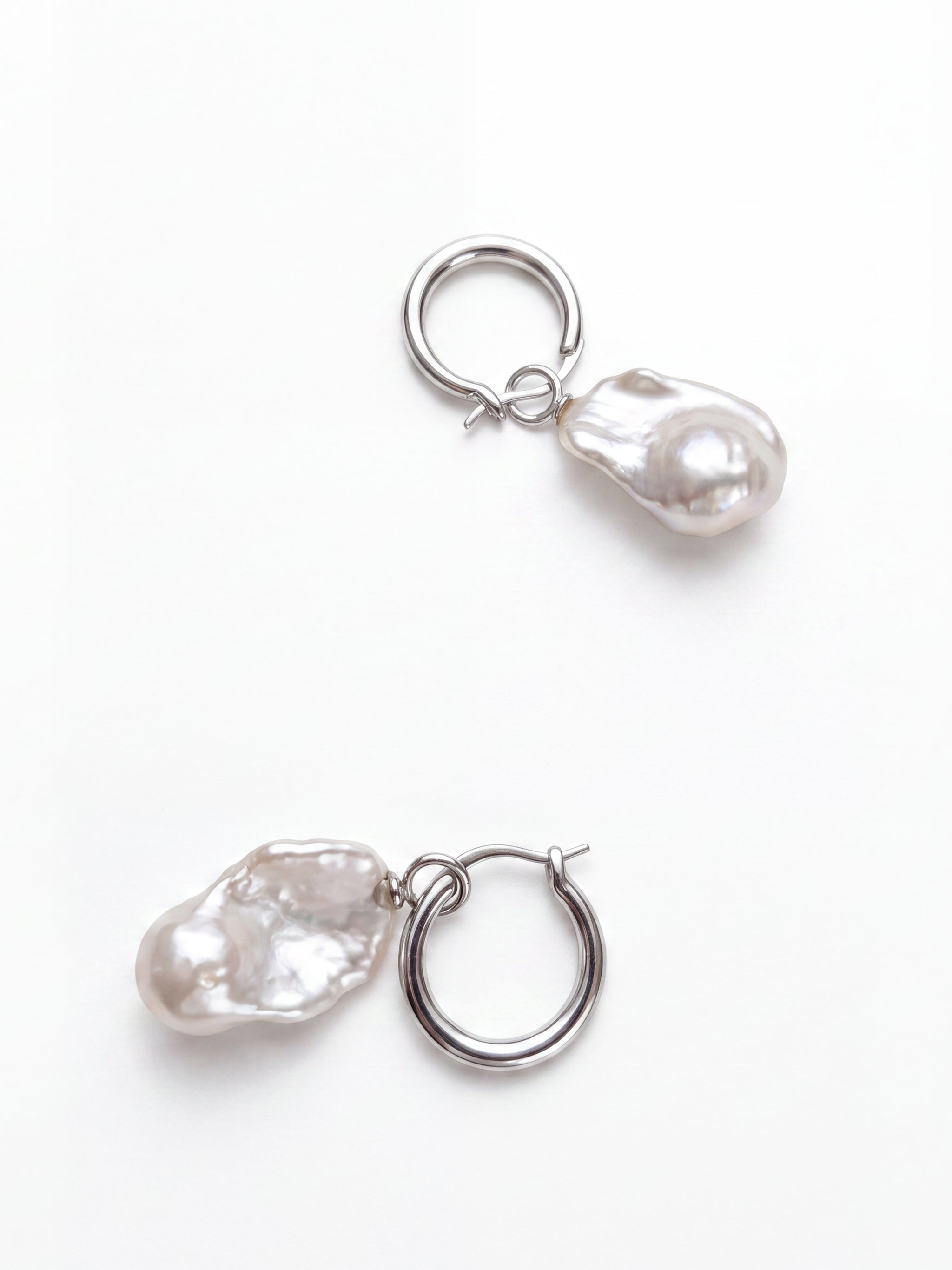 Baroque Pearl Hoop Silver Earrings-3