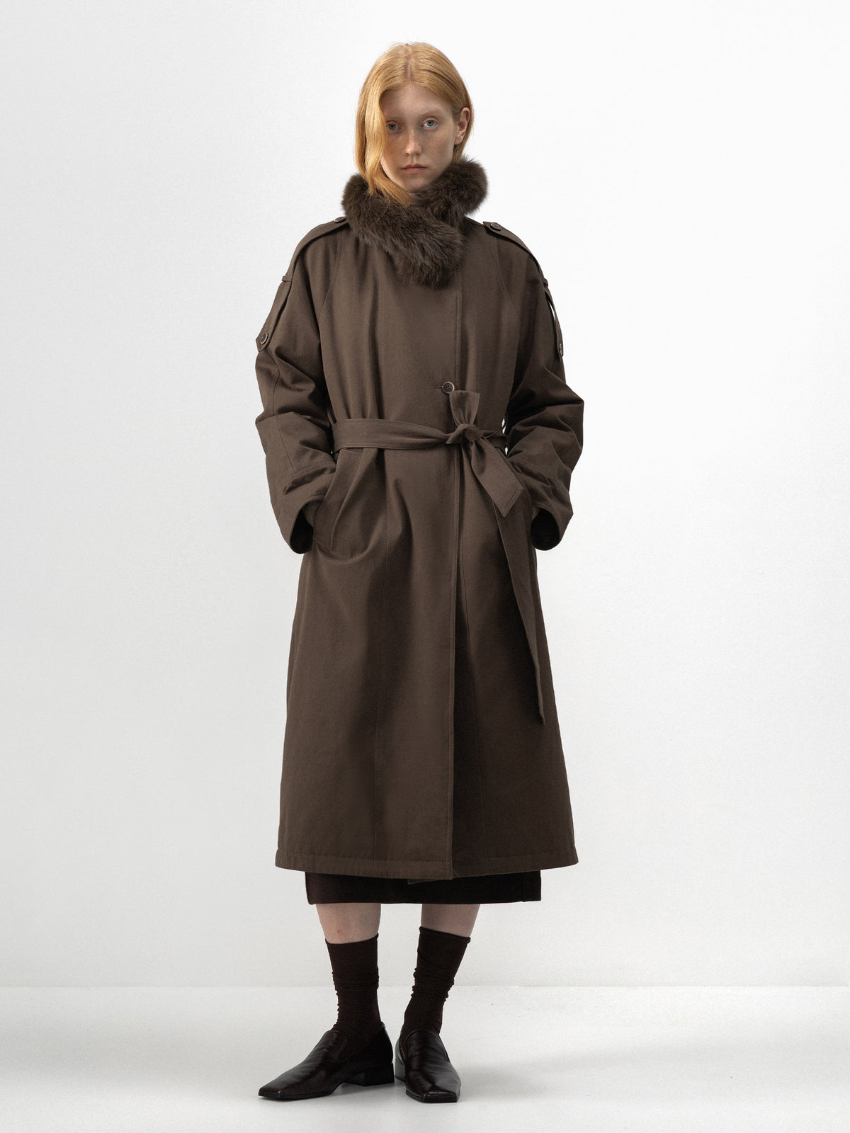 CUBIC Detachable Fur-Collar Belted Down Coat-2