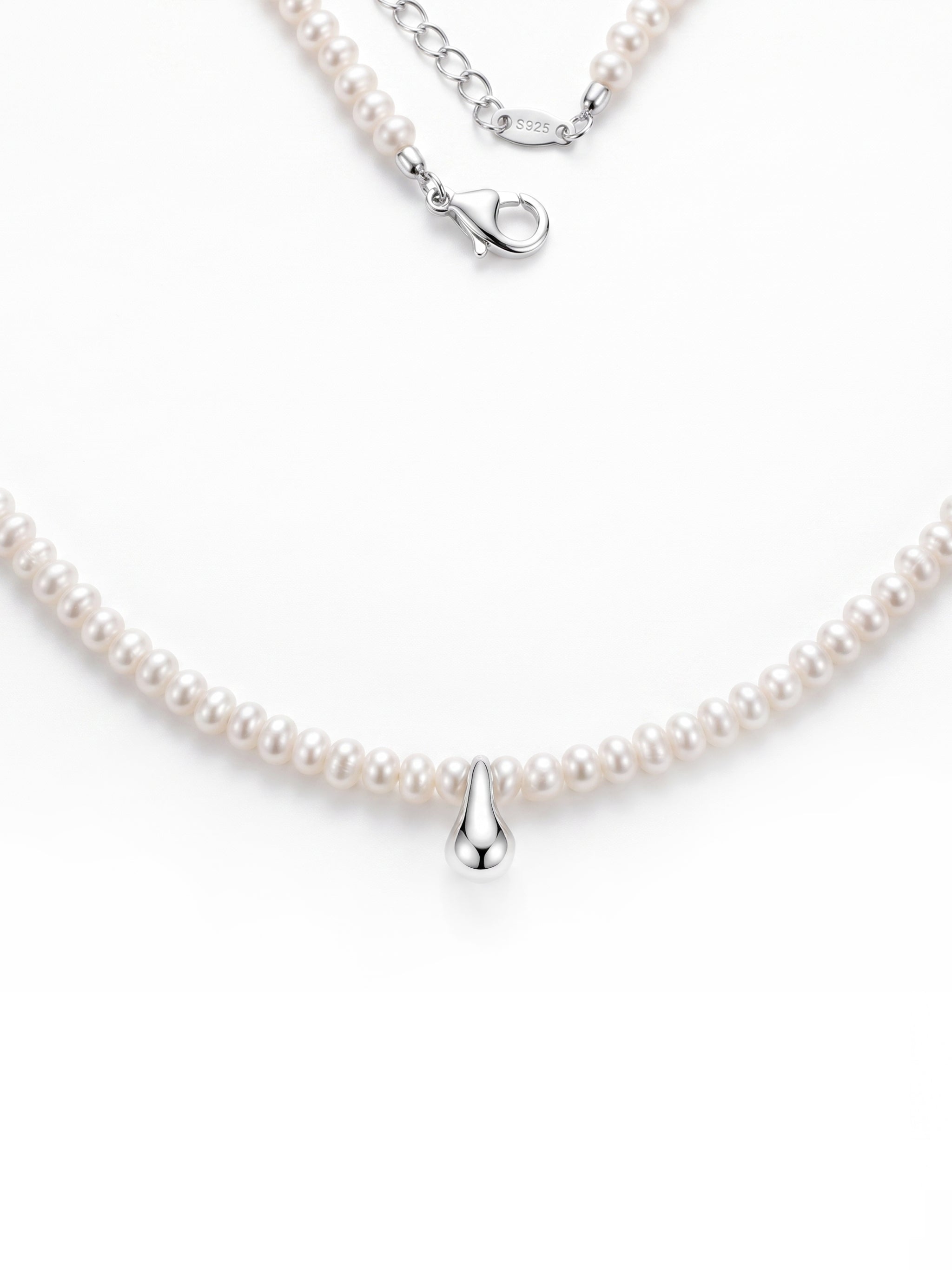 Tiny Pearl Bead Silver Necklace-3