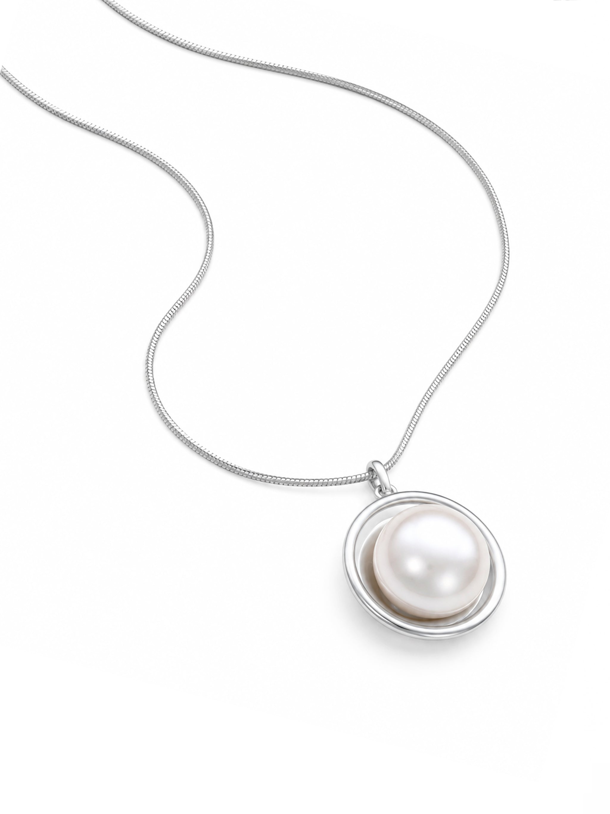 Irregular Bezel Pearl Snake Chain Necklace-2