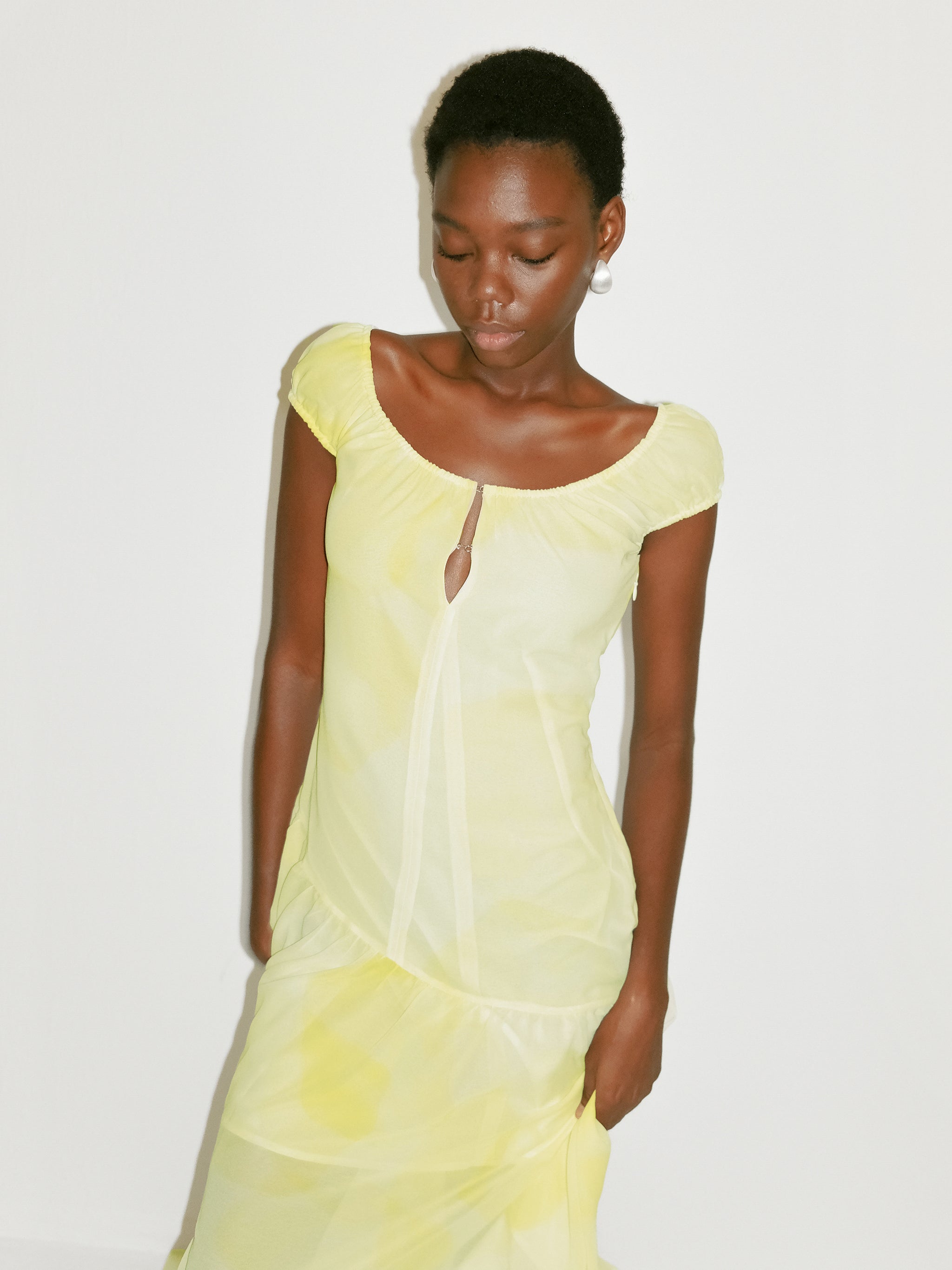 CUBIC Abstract Print Asymmetrical Chiffon Midi Dress-2
