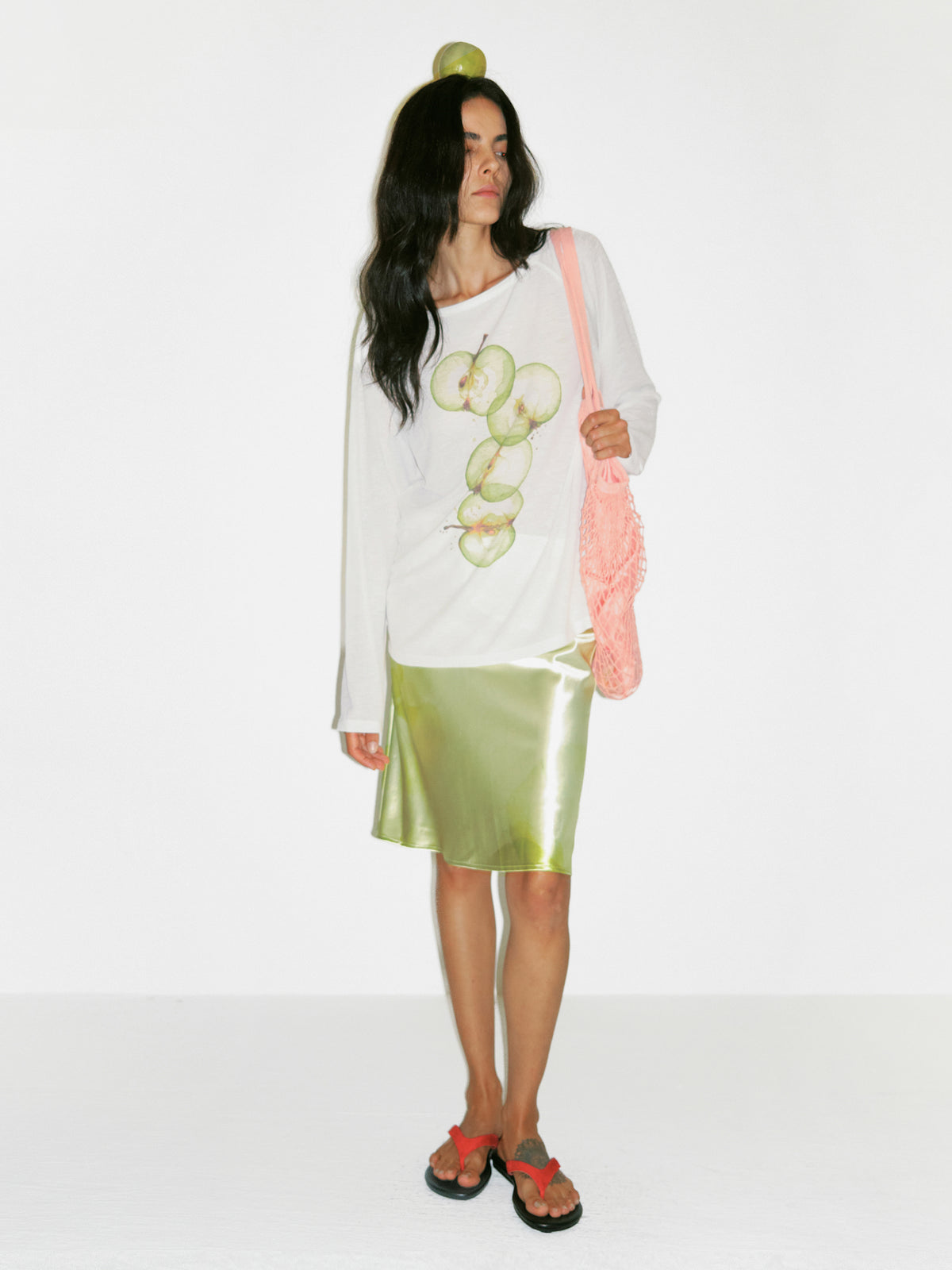 CUBIC Boat Neck Apple Print  Long-Sleeve Top-2