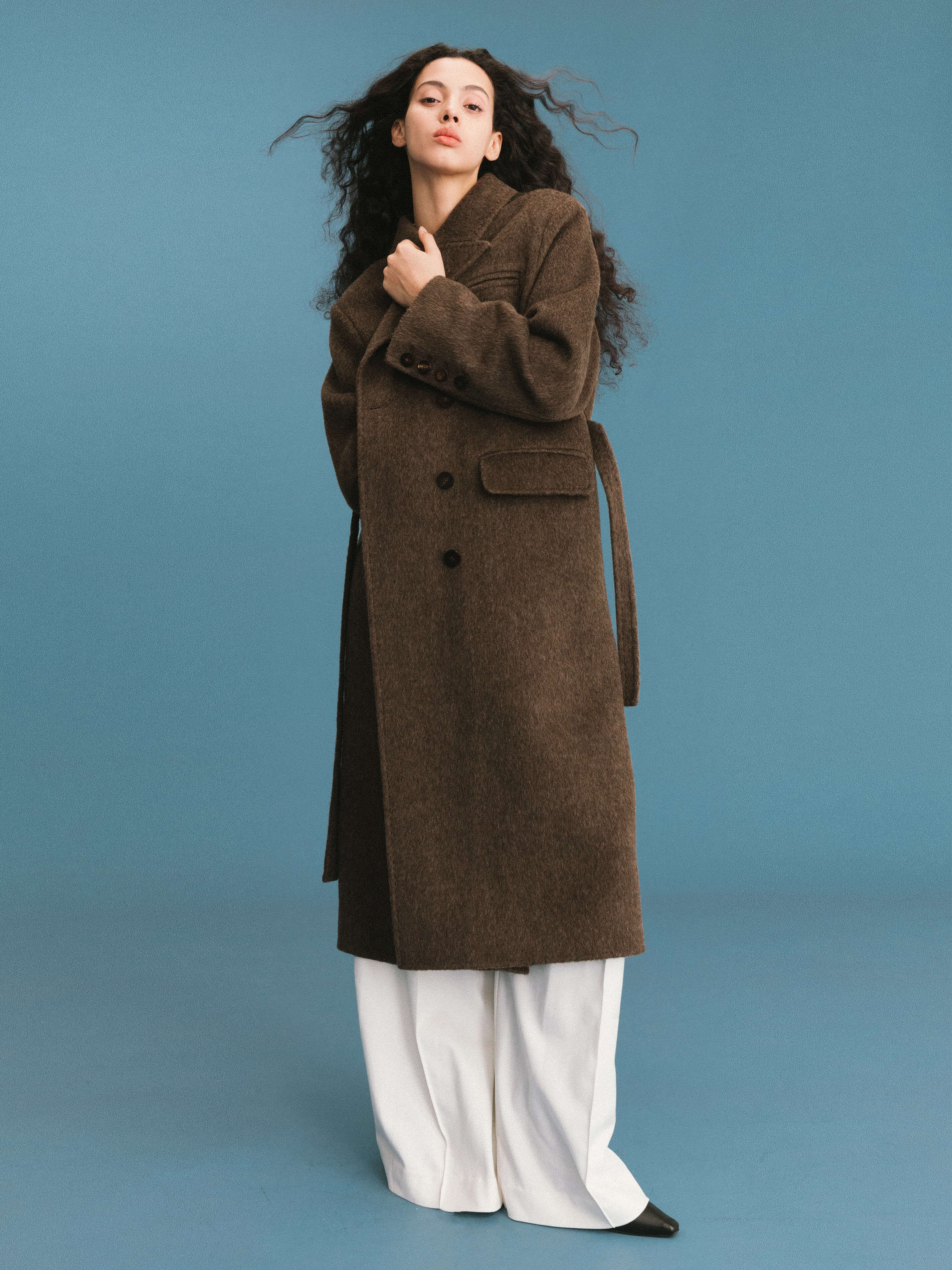 ONE BY CUBIC Straight Wool Blend Long Coat-2