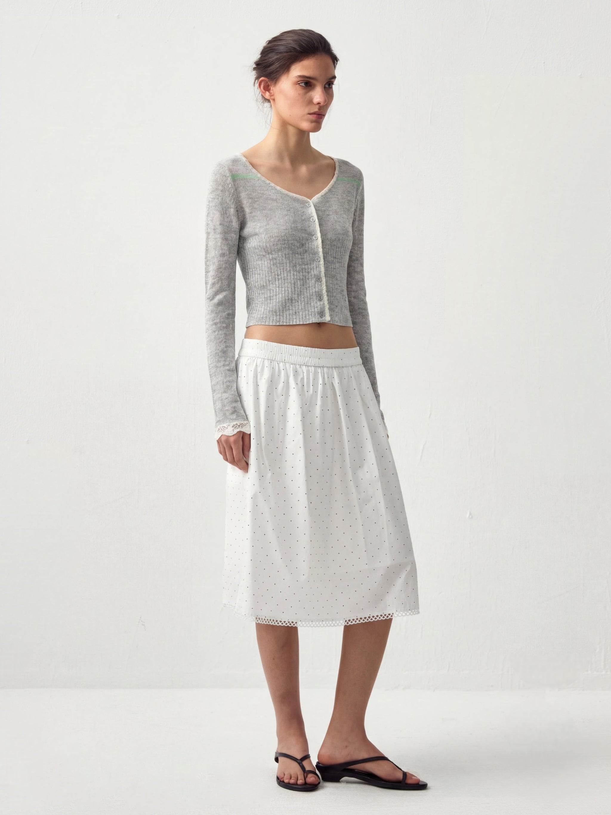 CUBIC Contrast Wool Blend Lace Cardigan-2
