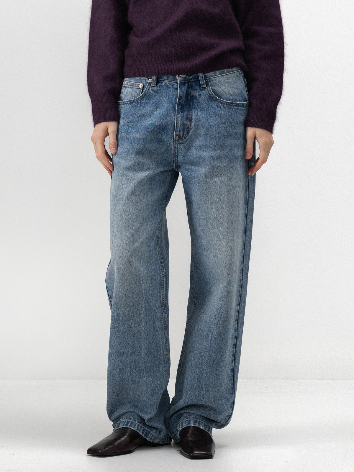 CUBIC Mid-Rise Faded Straight-Leg Jeans-2