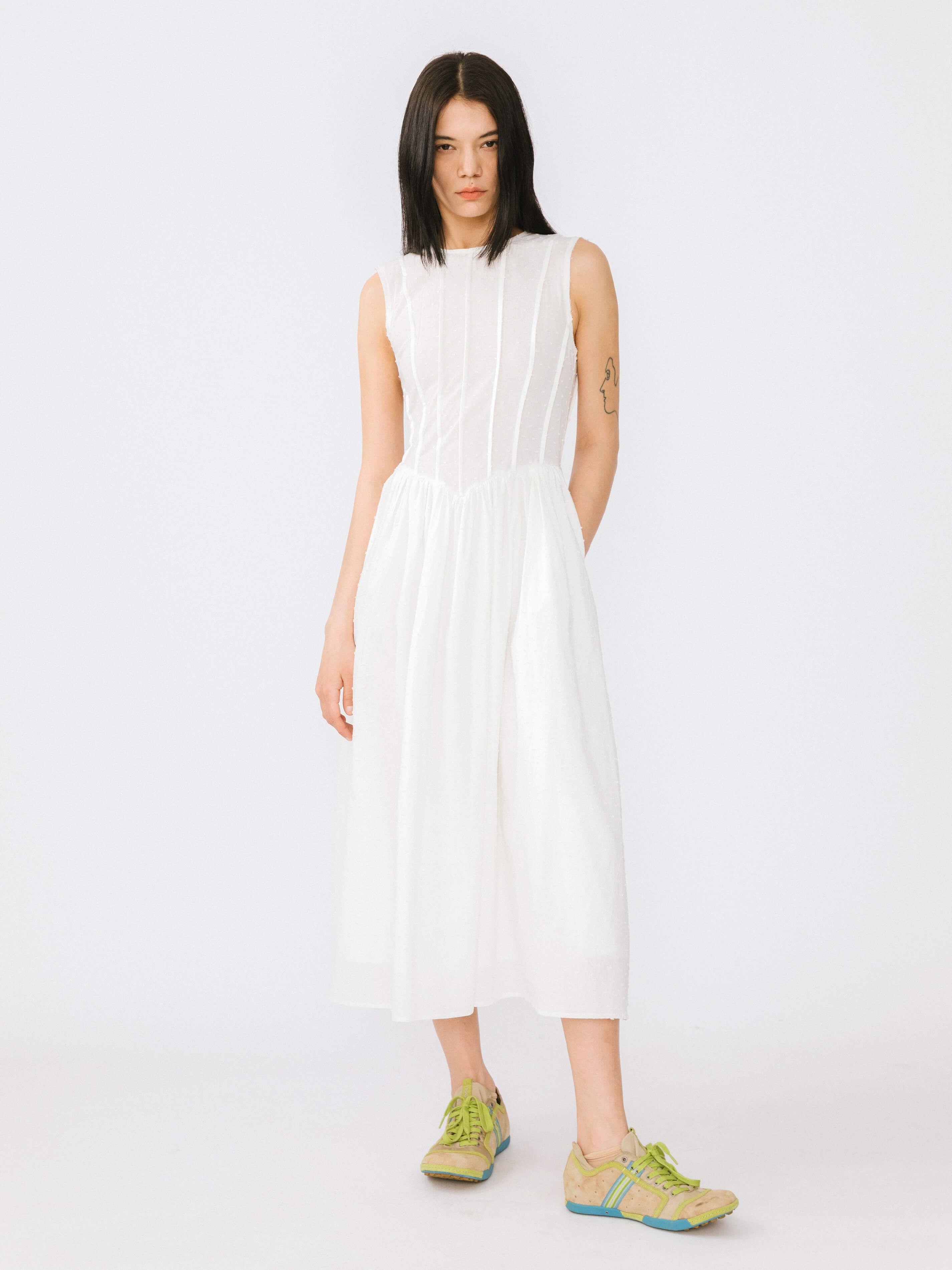 Pure Cotton Sleeveless White Dress-2