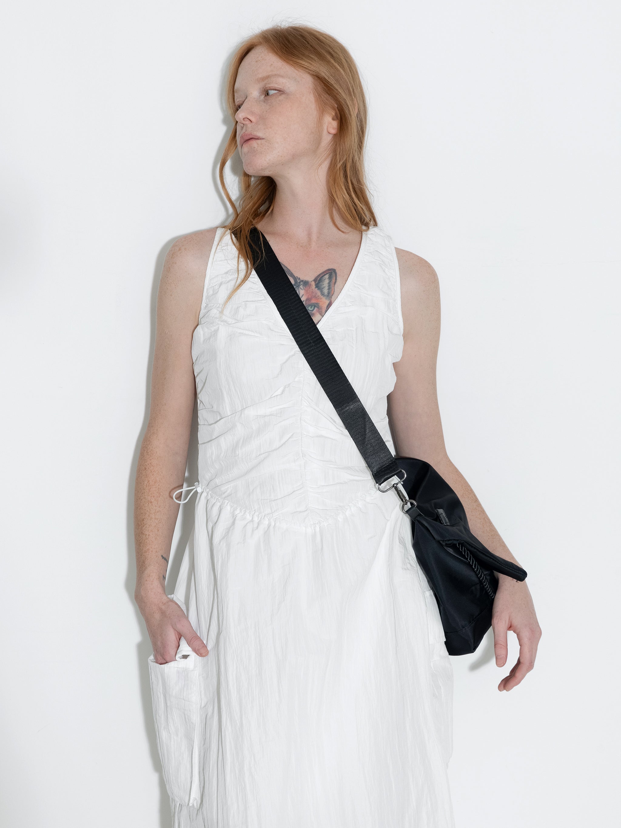 Drawstring Pleated V-Neck Sleeveless Dress-2