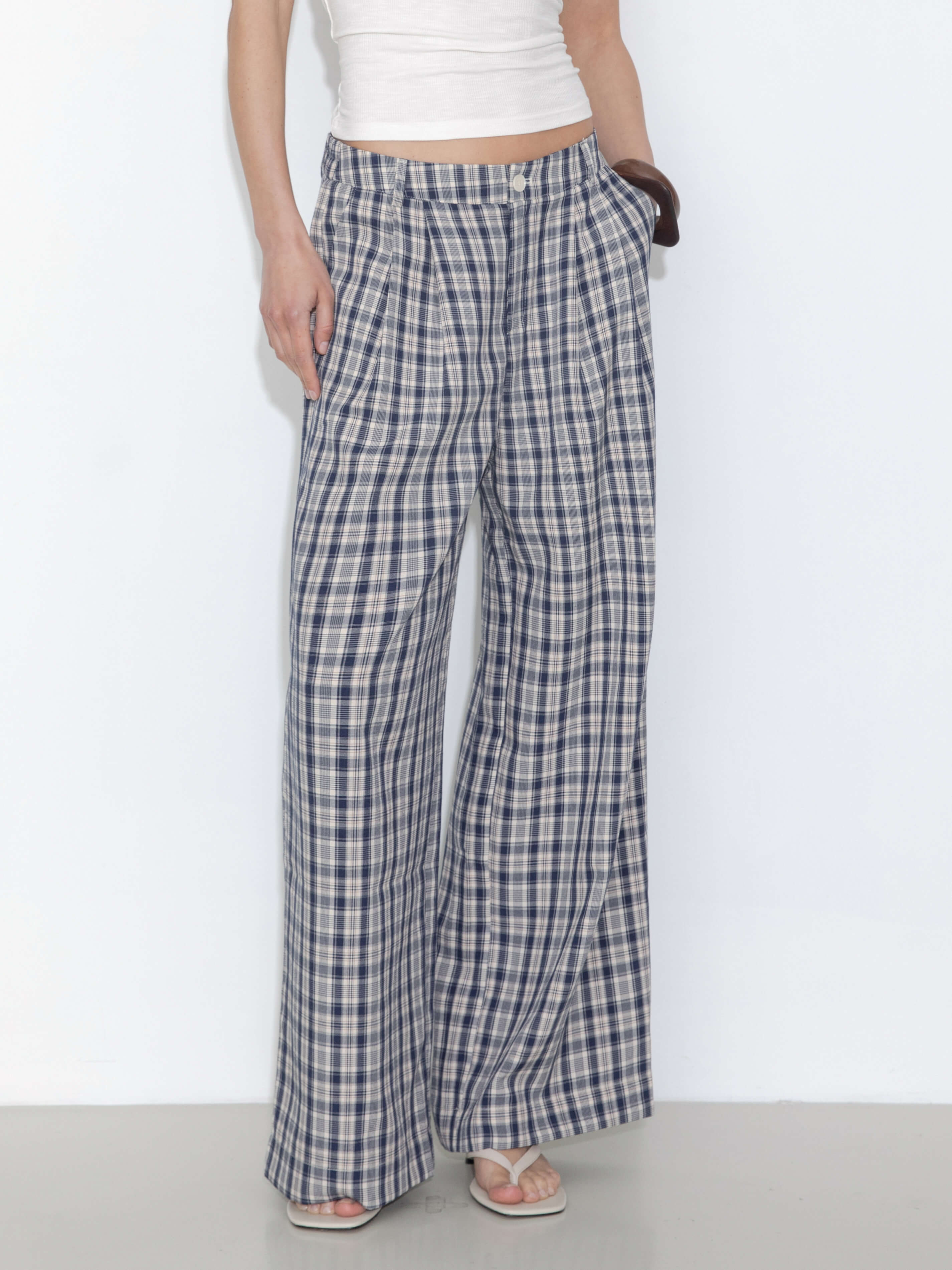 Striped Check High-Waisted Wide-Leg Casual Pants-2