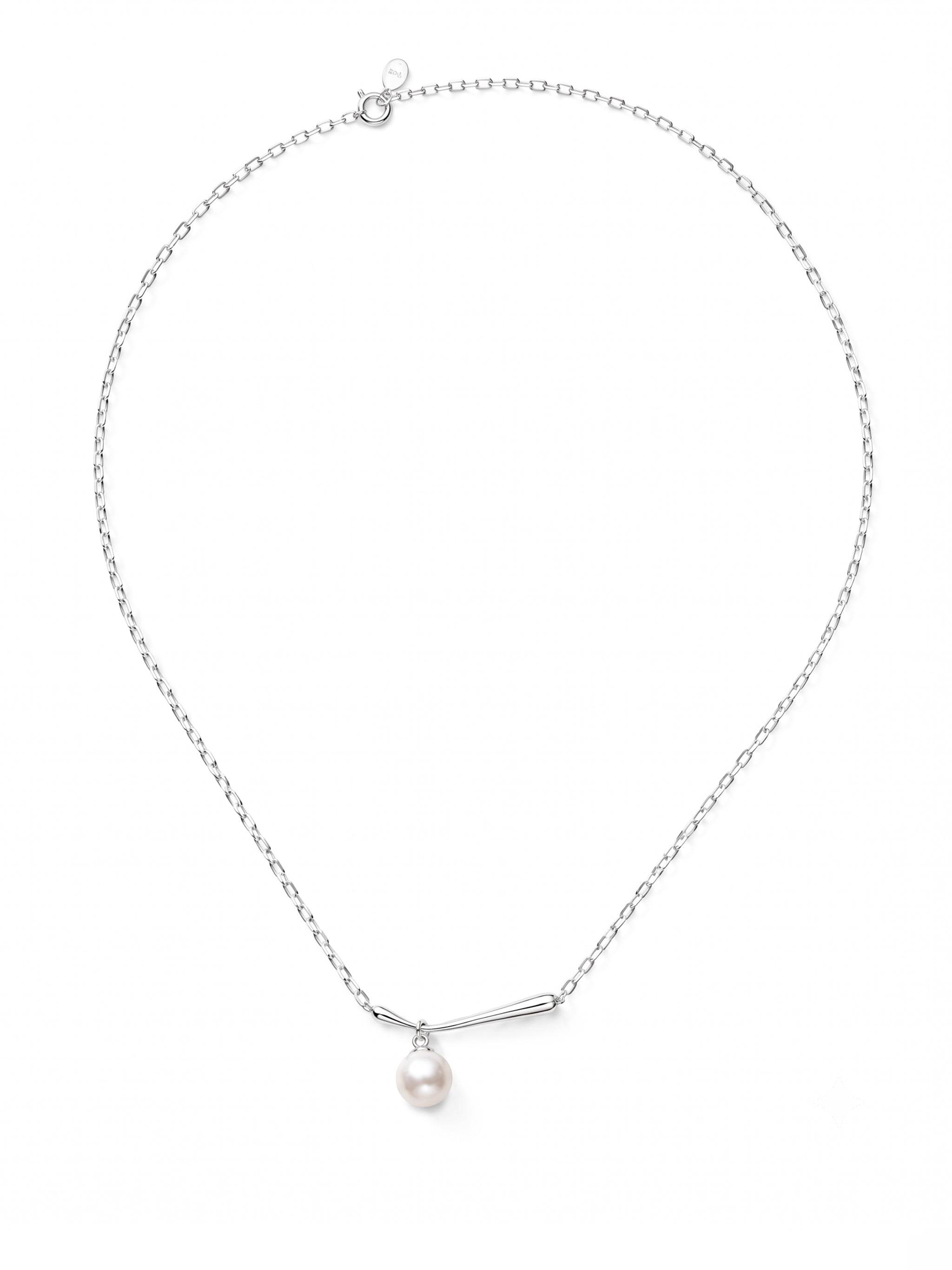 V Wavy Double Pearl Silver Necklace-2