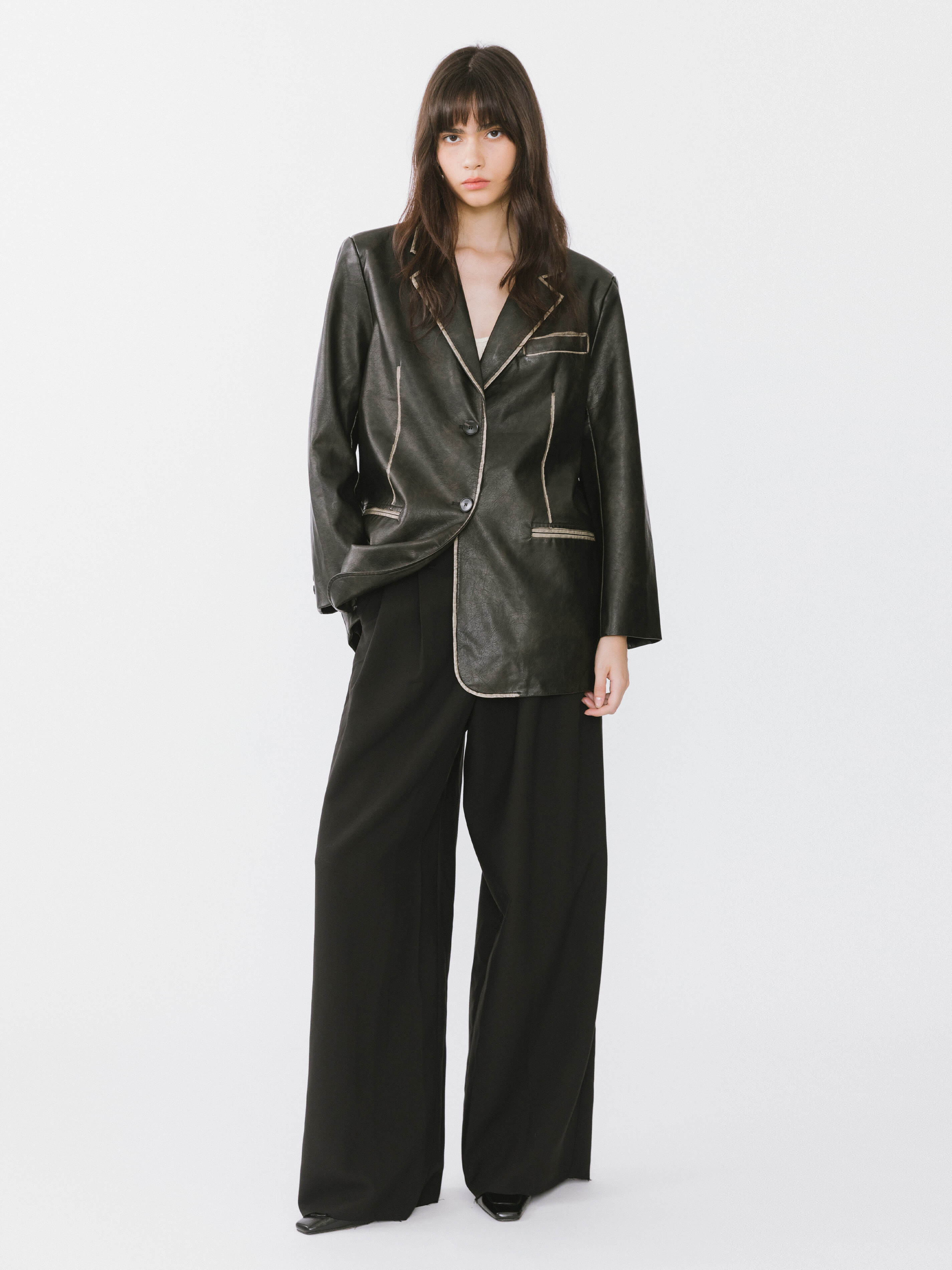 Black Faux Leather Tailored Suit-2