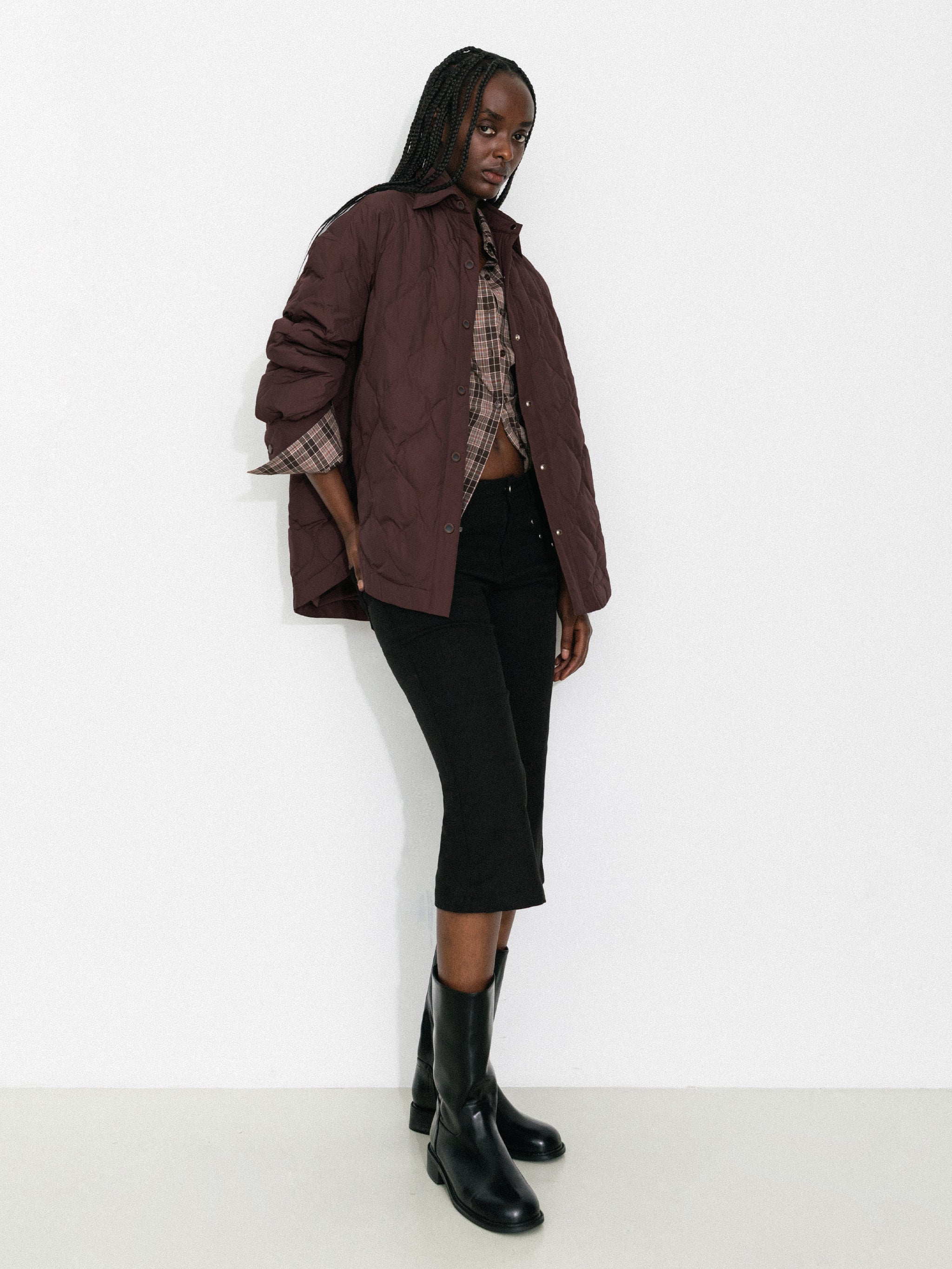 Button-Front Shirt Collar Loose-Fit Down Jacket-2