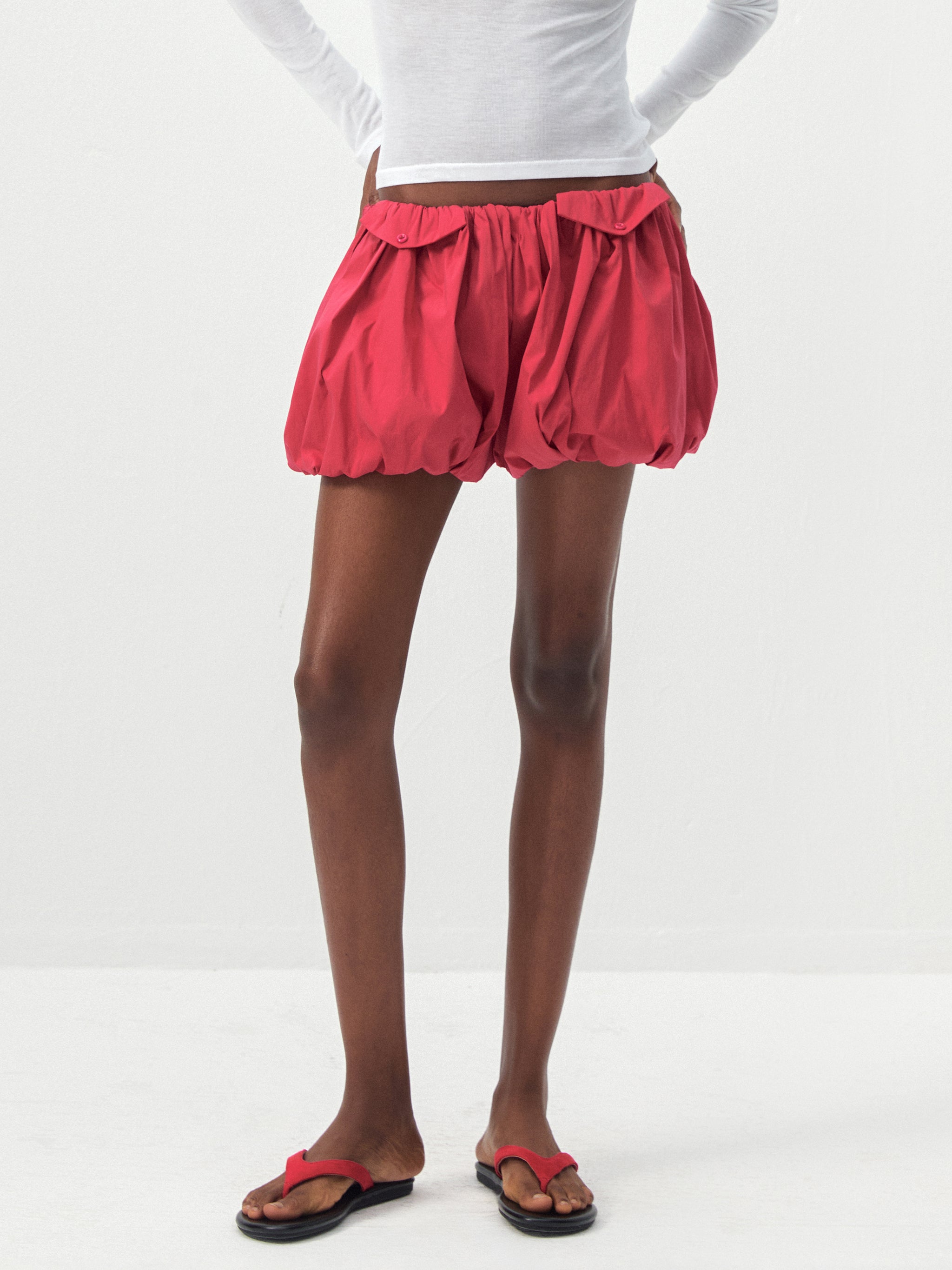 CUBIC Red High-Waisted Balloon Shorts-2