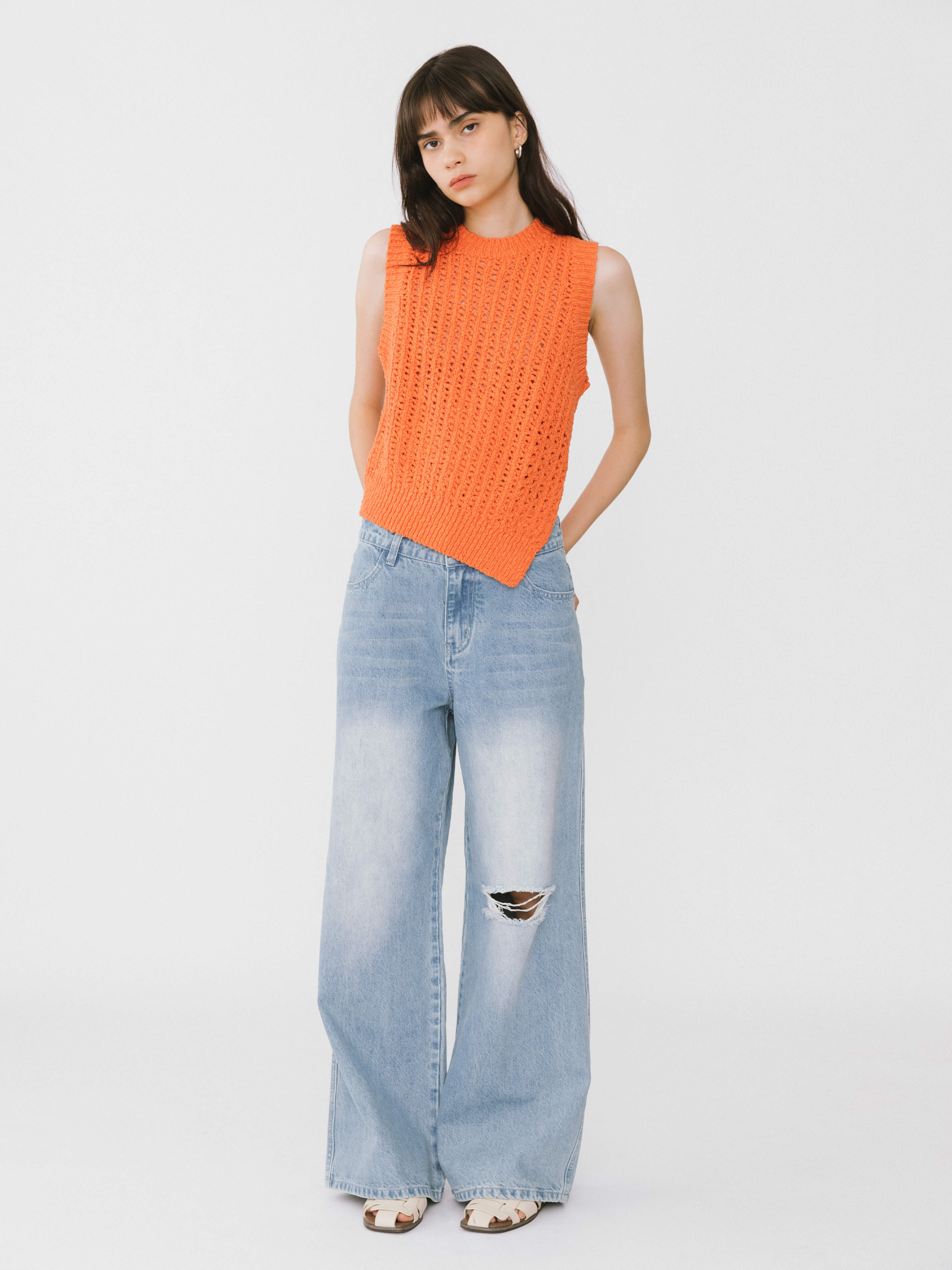 Cropped Asymmetric Knit Vest-2