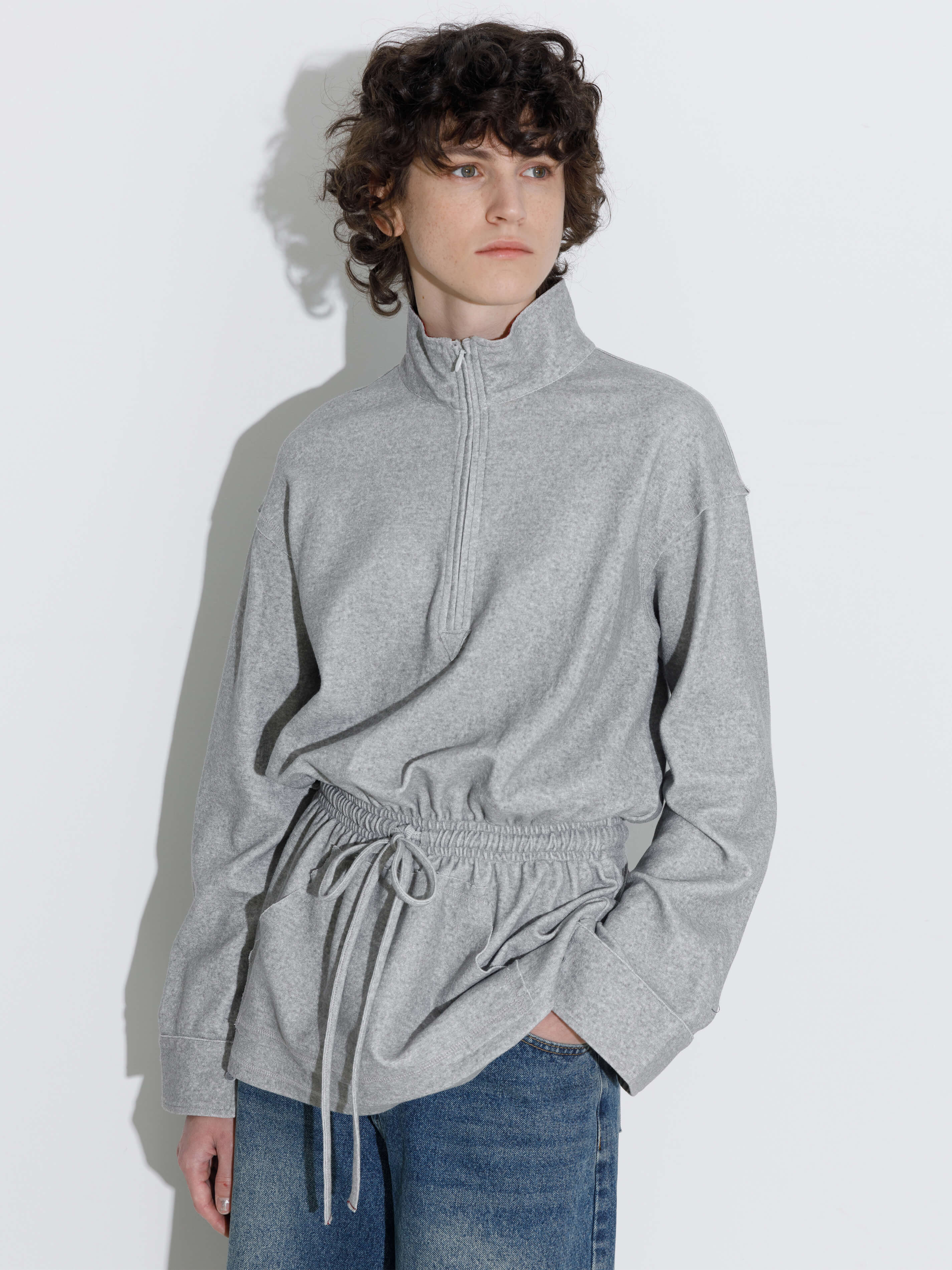 Long Sleeve Color-Block Drawstring Waist Polo Shirt-2