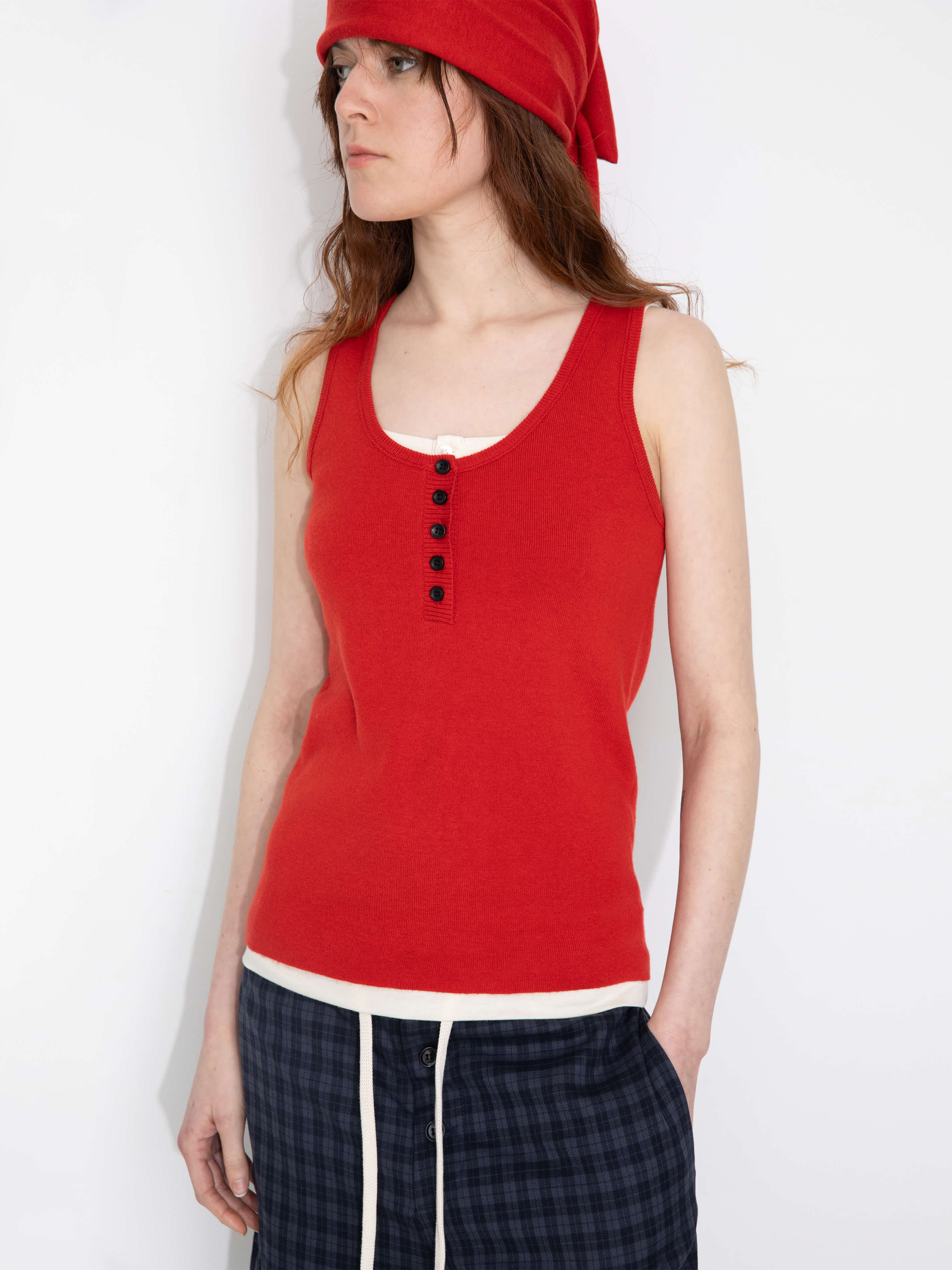 Slim-Fit Knit Henley Vest with Neck Tie-2