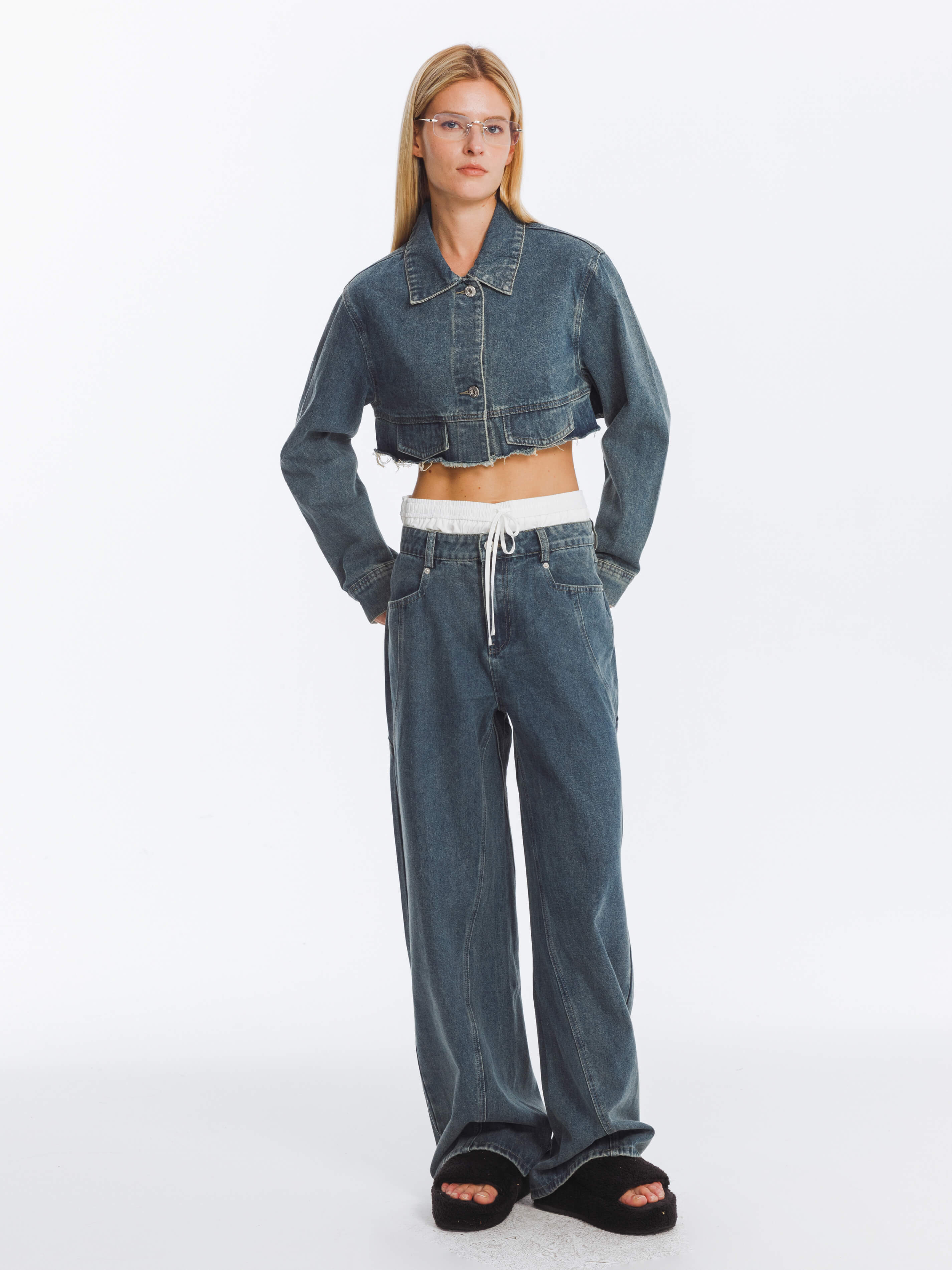 Extra Cropped Frayed Denim Jacket-2