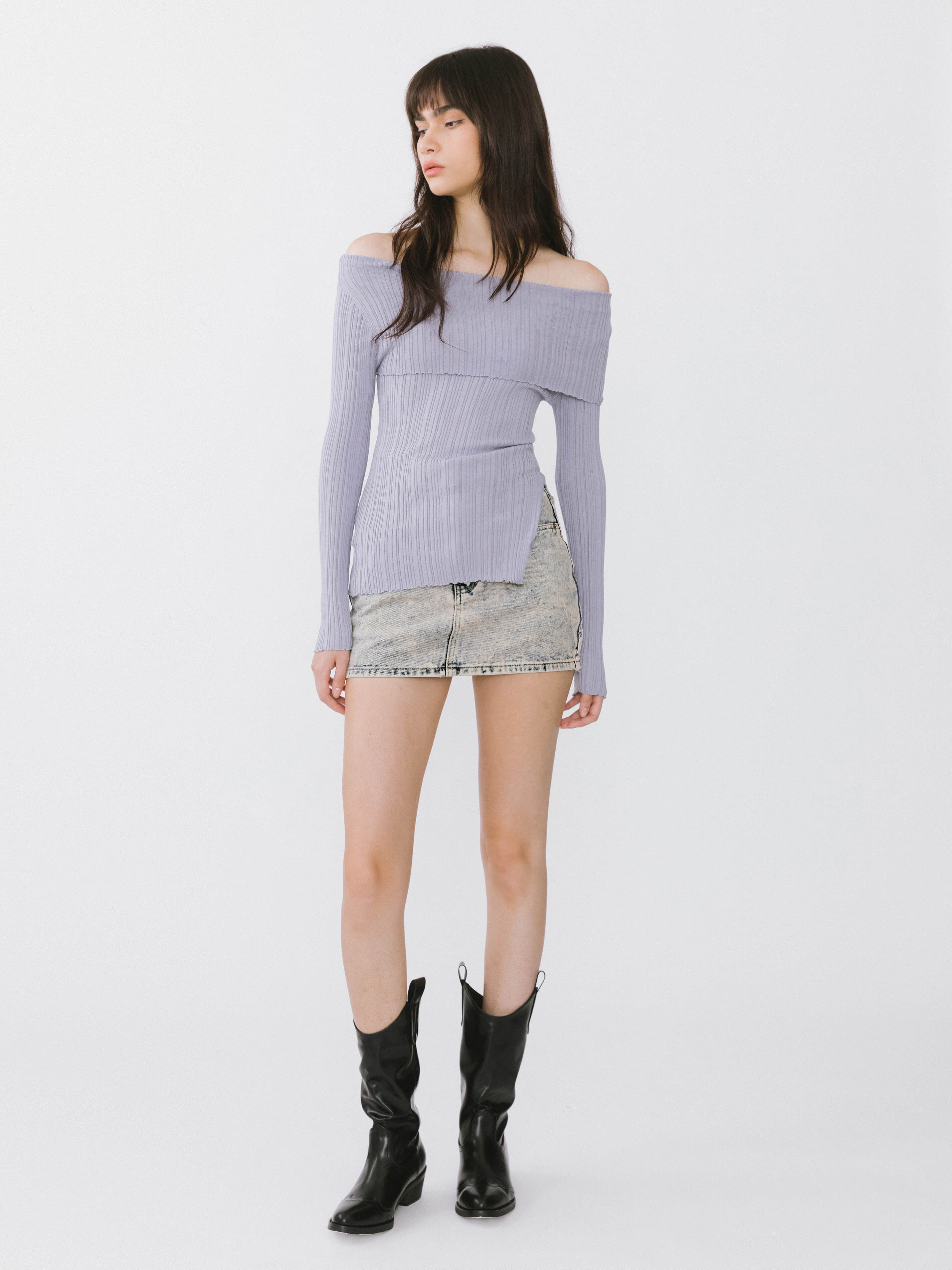 Off-Shoulder Long Sleeve Fitted Top-2