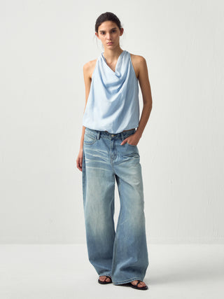 High-Waist Wide-Leg Washed Denim Jeans