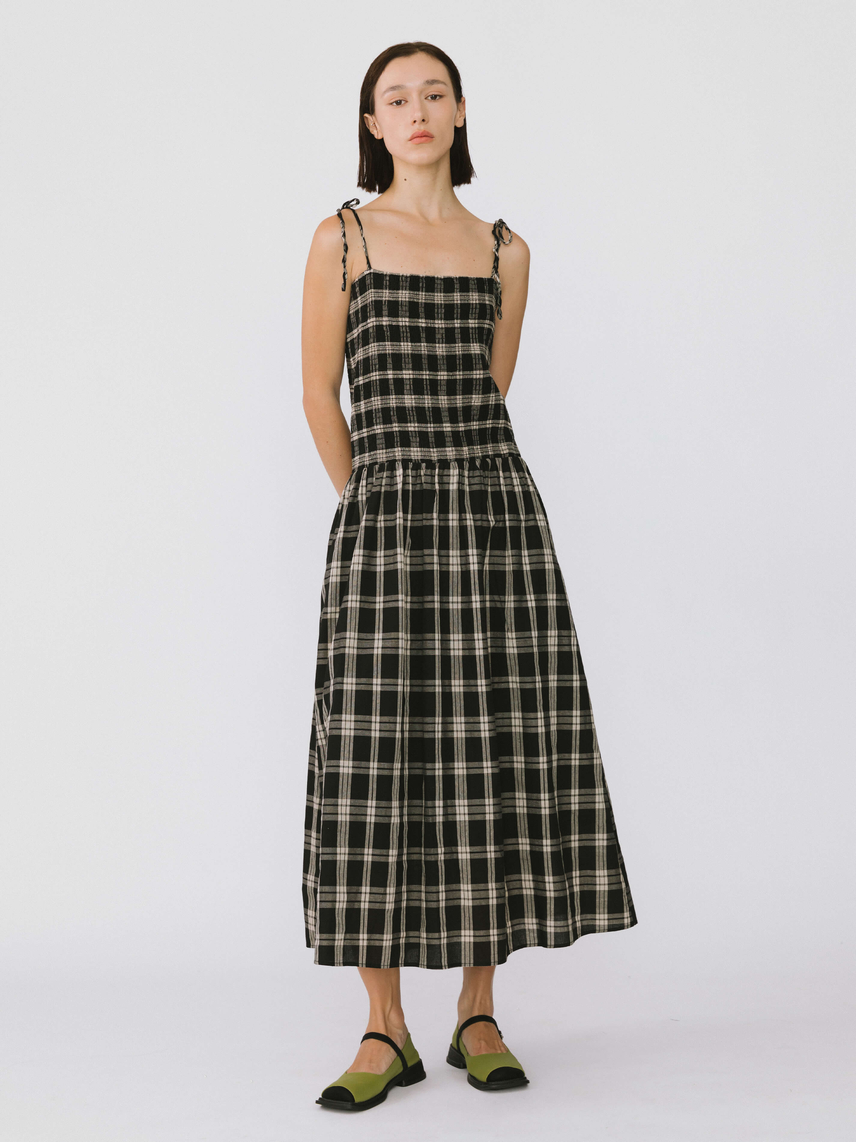 Pure Cotton Plaid Sling Dress-2