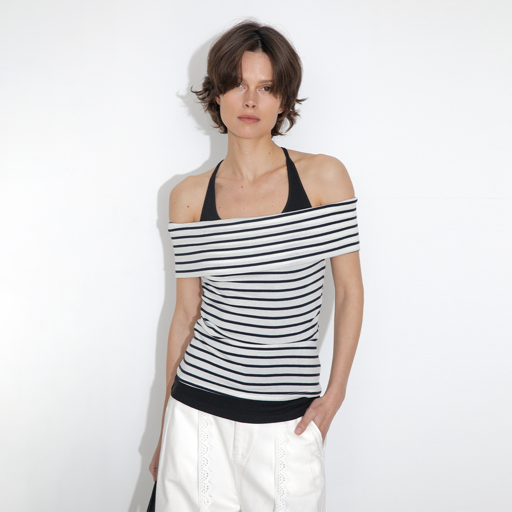 Striped Off-Shoulder Short-Sleeve Top-3