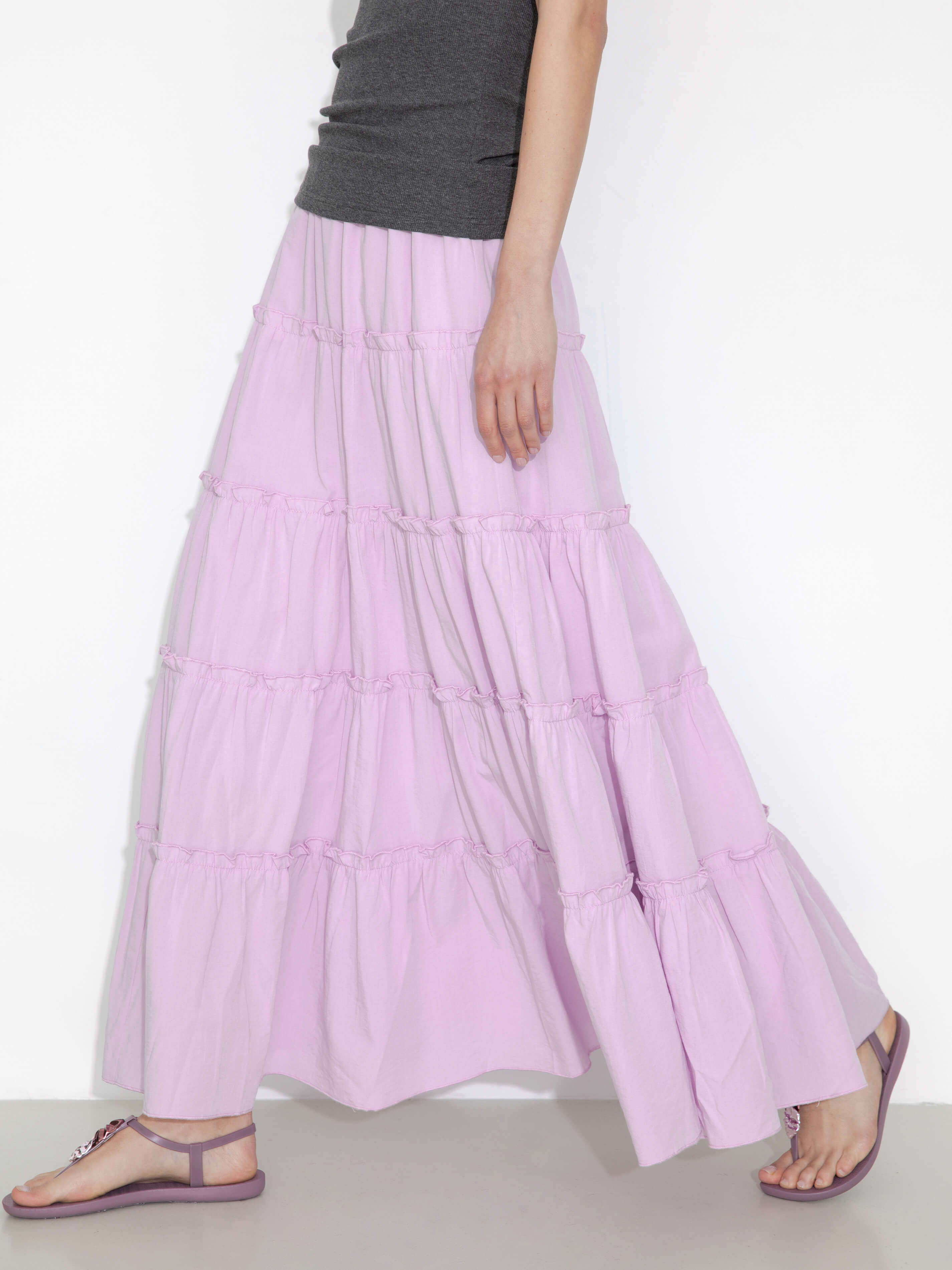 High-Waisted A-Line Maxi Flowy Skirt-2