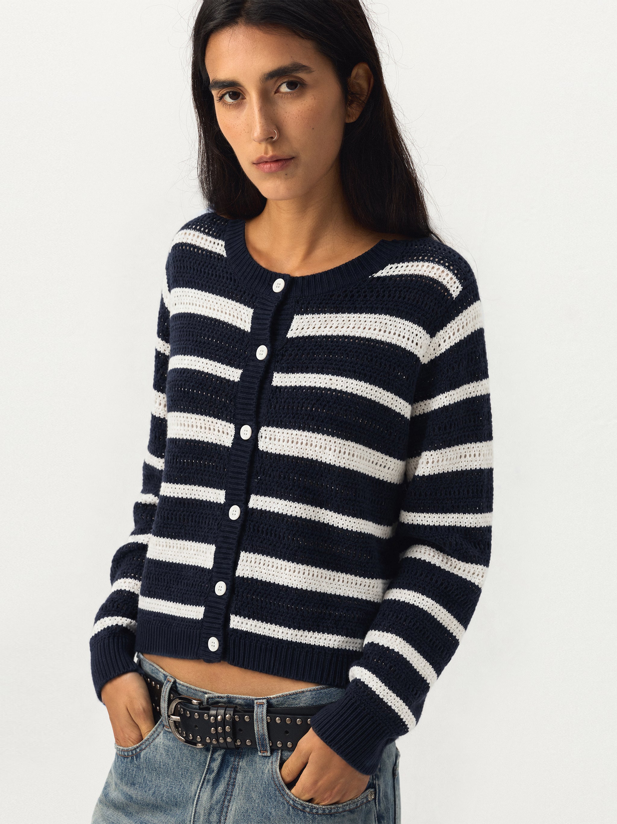 CUBIC Striped Button Knit Cardigan-2