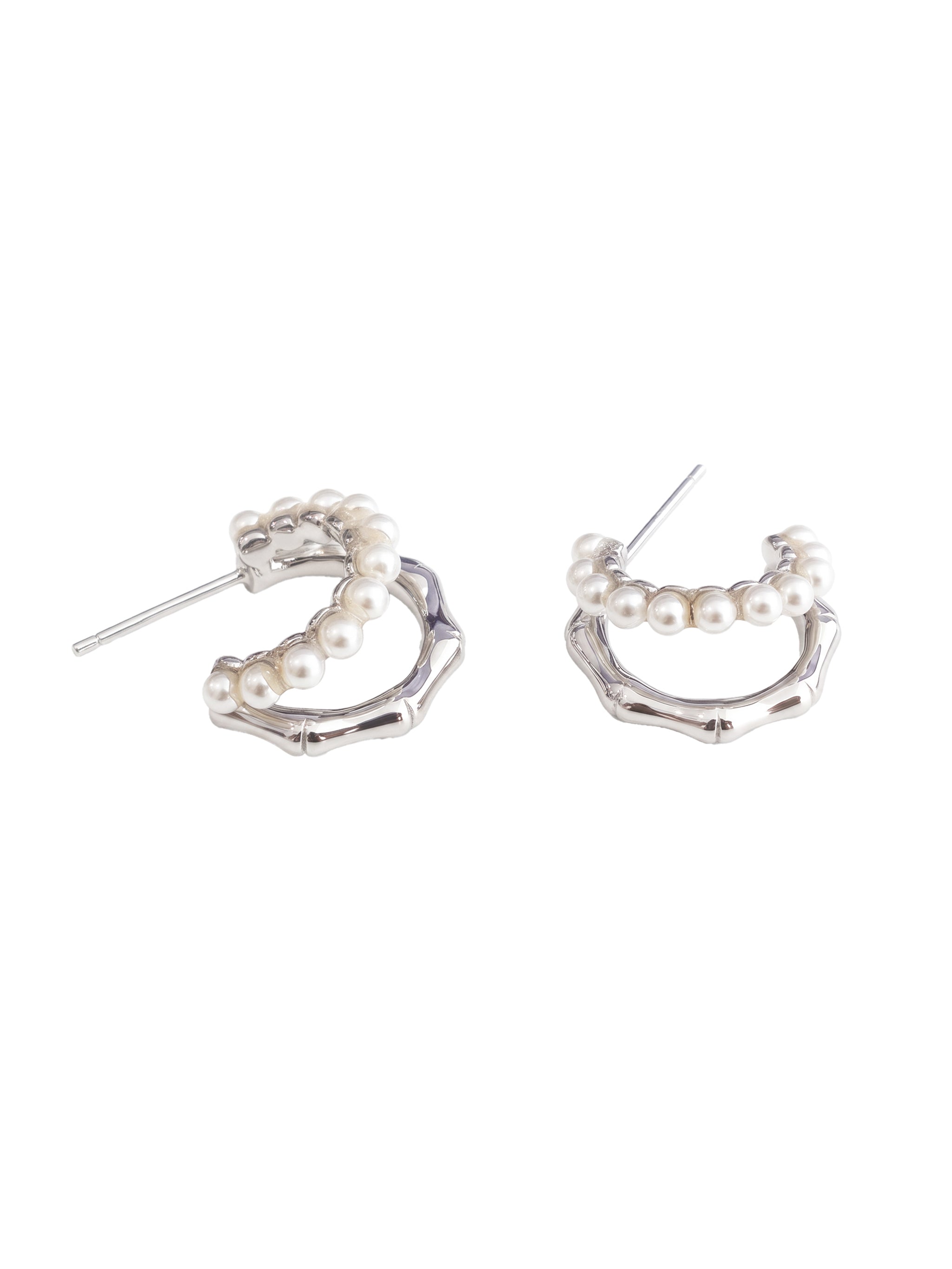 Pearl Bamboo Hoop Earrings-2