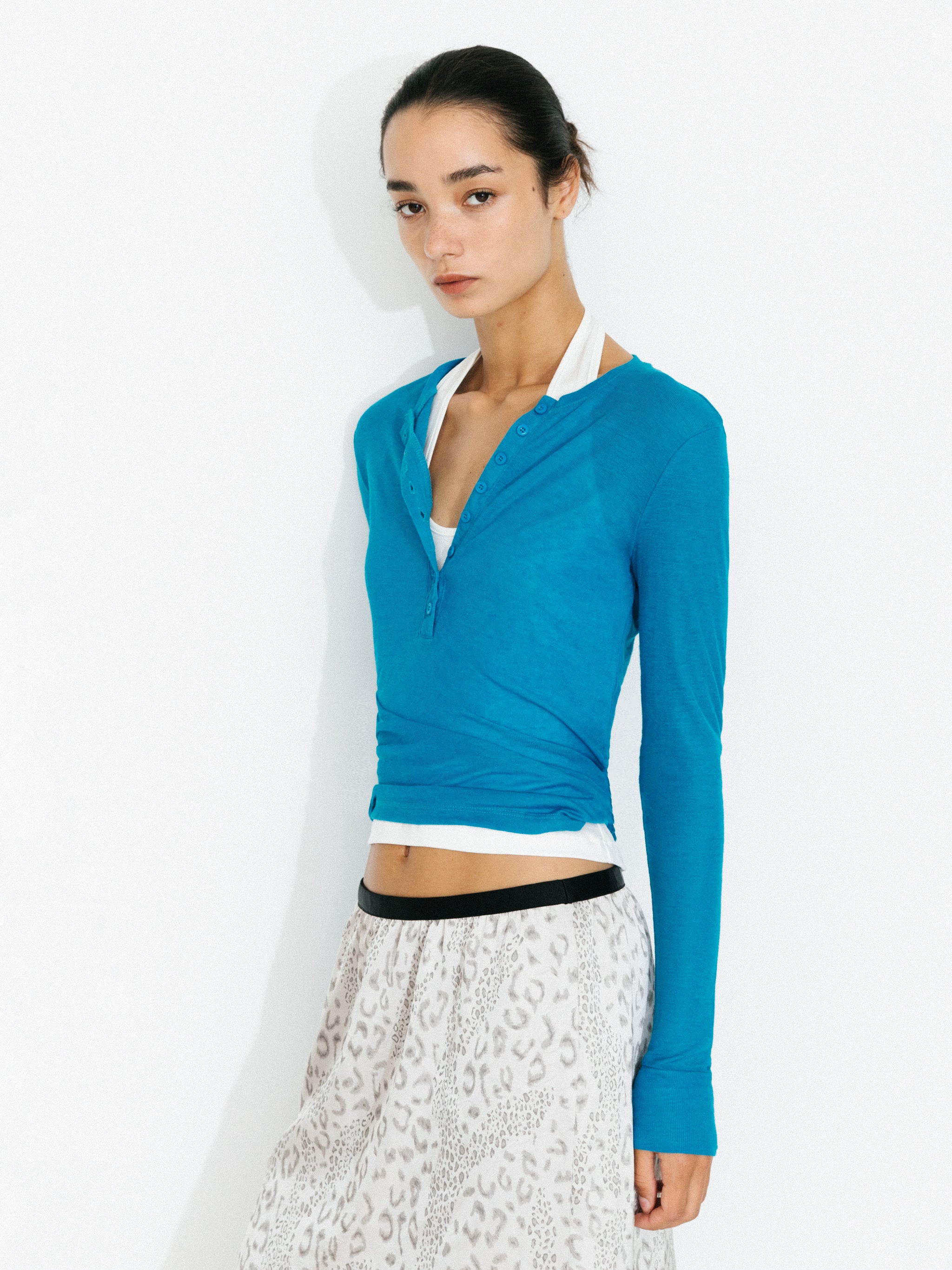 C by CUBIC Henley Neck Slim-Fit Long-Sleeve Top-2