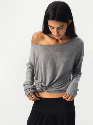CUBIC One-Shoulder Draped Long Sleeve Top