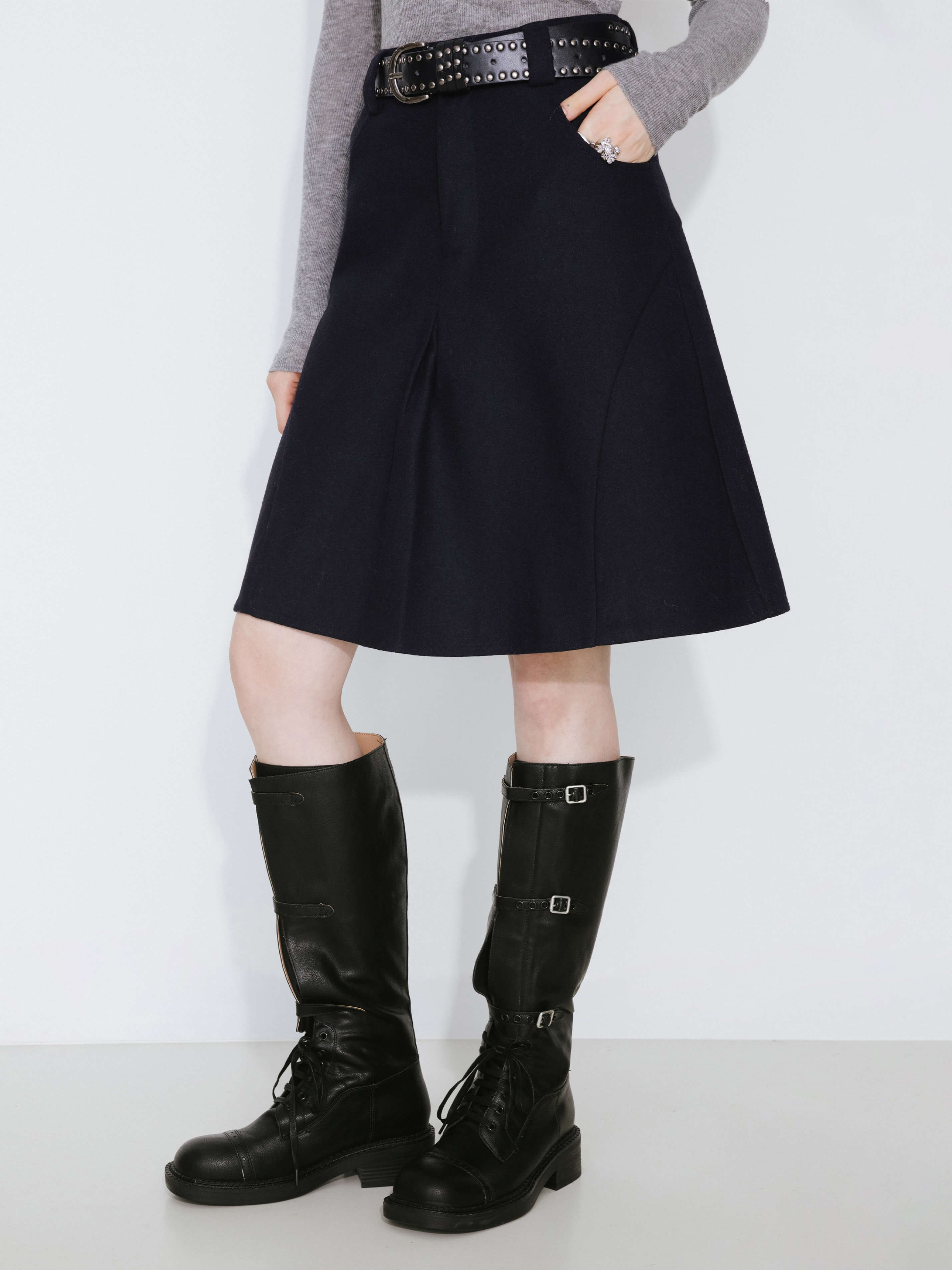 Wool Blend A-Line Skirt-2