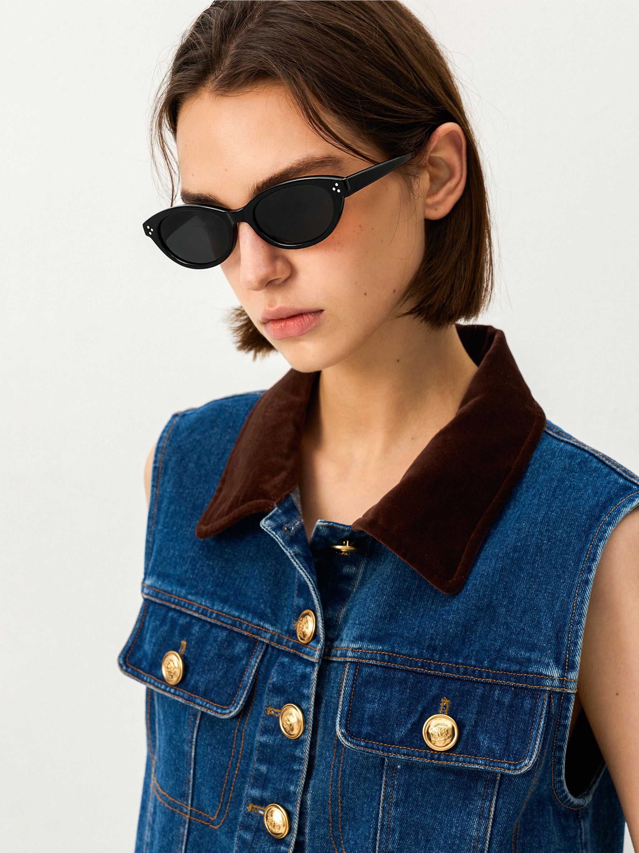 Slim Oval Sunglasses with Stud Detail-2